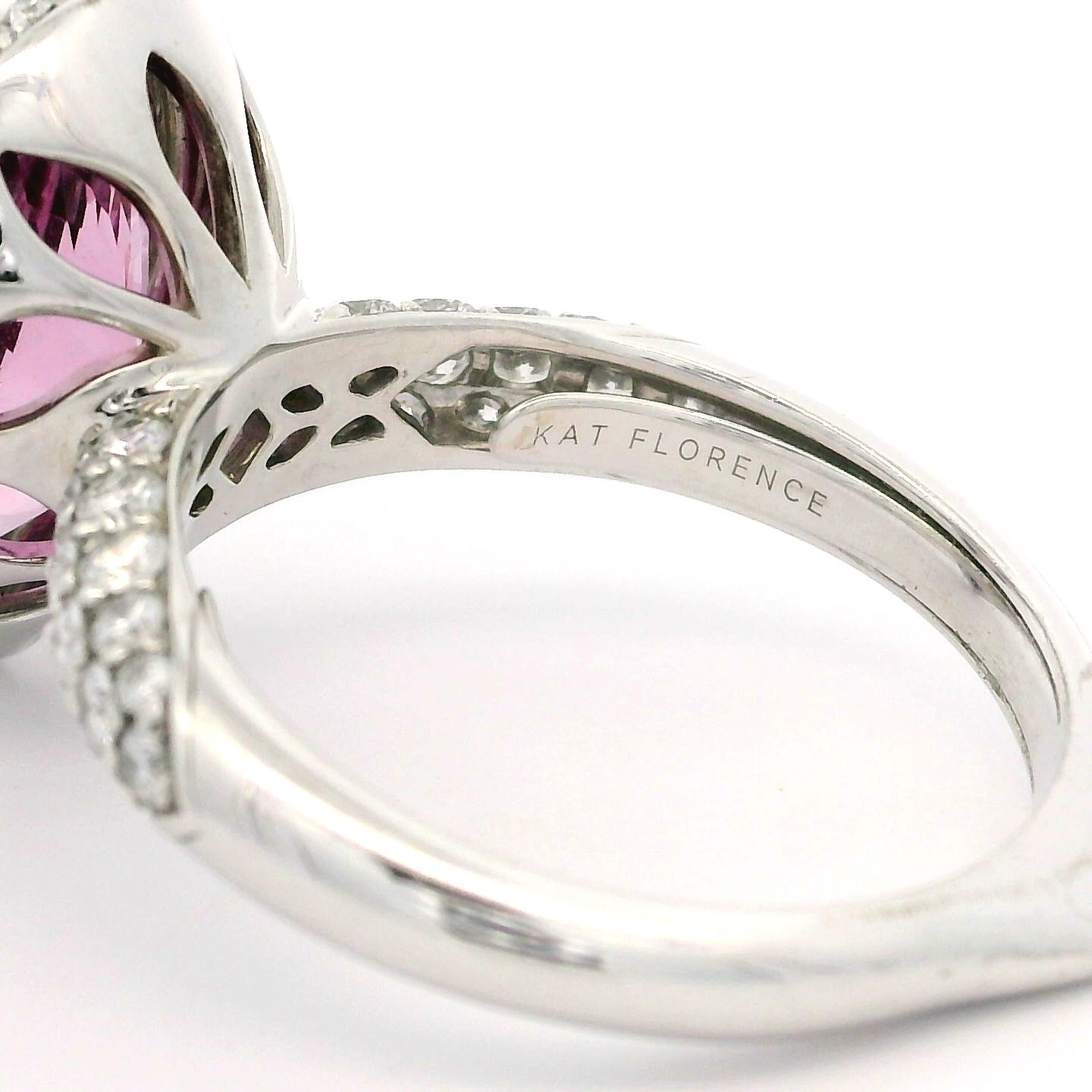 Kat Florence 18k Gold 5.44ctw Pear Madagascar Morganite & Diamond Ring w/ Box For Sale 6
