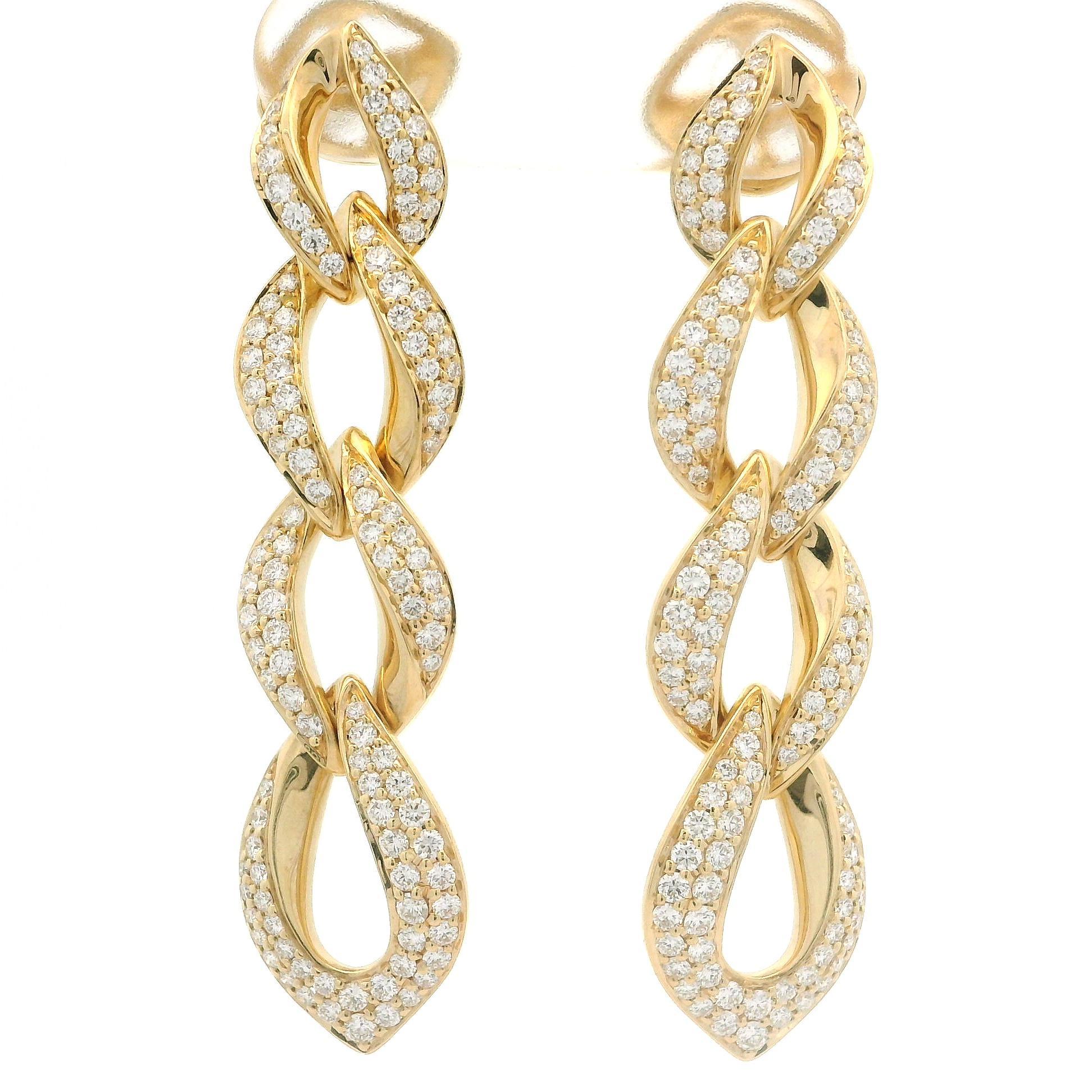 Kat Florence 18k Gold D FL 1.26ctw Diamond Covered Link Dangle Earrings w/ Box For Sale 5