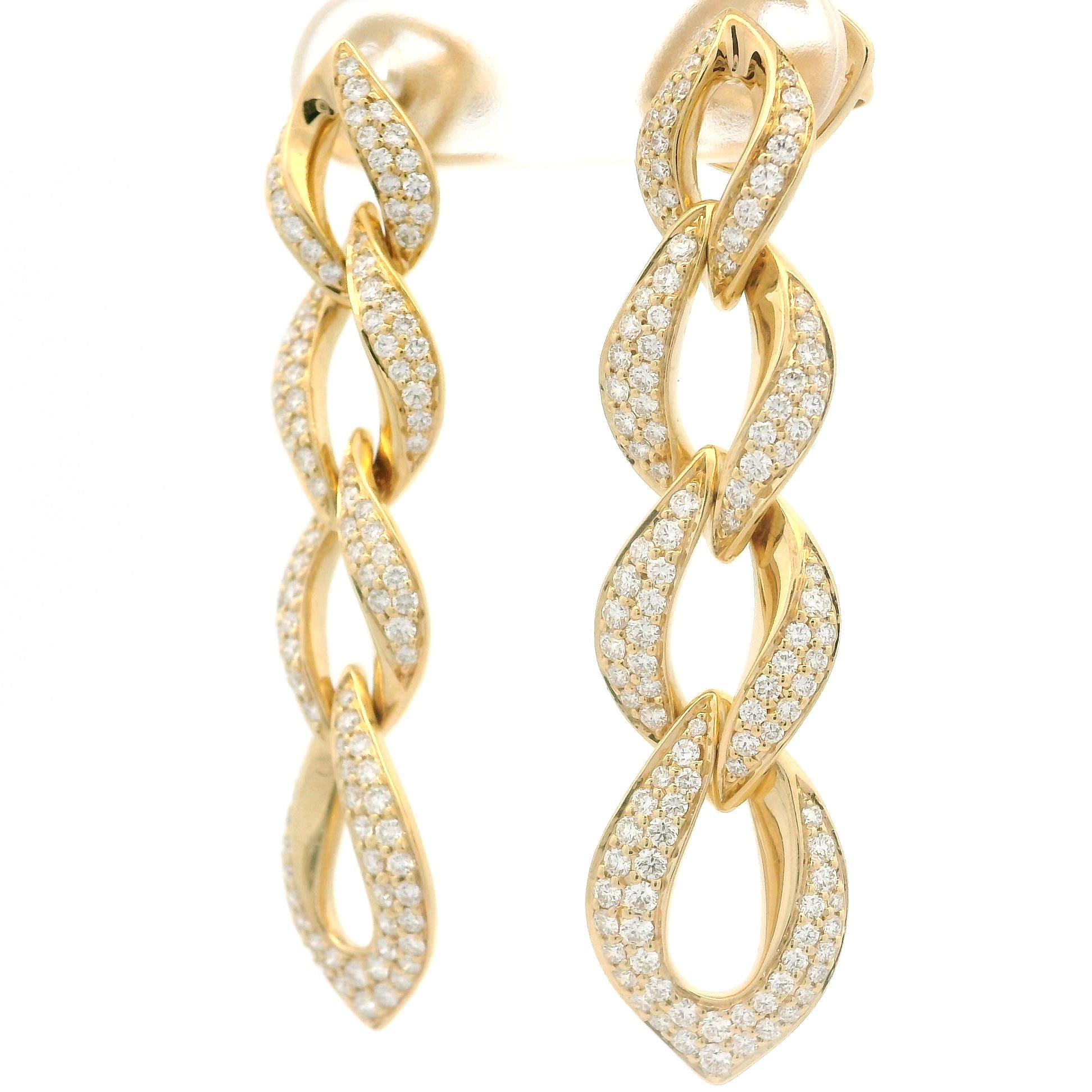Kat Florence 18k Gold D FL 1.26ctw Diamond Covered Link Dangle Earrings w/ Box For Sale 7