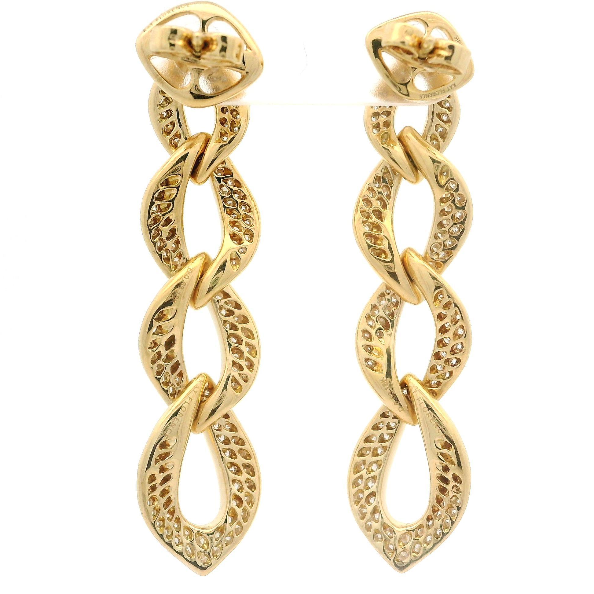Kat Florence 18k Gold D FL 1.26ctw Diamond Covered Link Dangle Earrings w/ Box For Sale 8