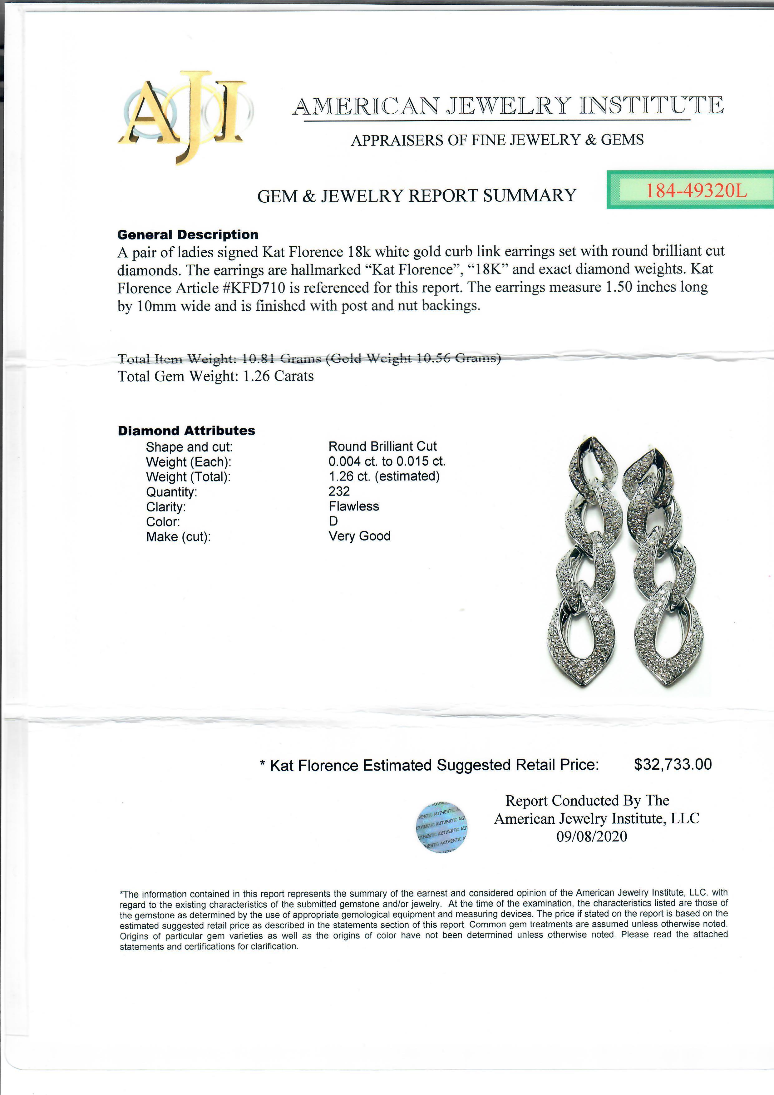 --Sons:--
232 diamants naturels authentiques - taille ronde brillante - sertis en pavé - couleur D - sans défaut - 1.26ctw exact
Poids total en carats : 1.26 exact

MATERIAL : Or blanc massif 18k
Poids : 10,74 grammes 
Support : Poteaux avec