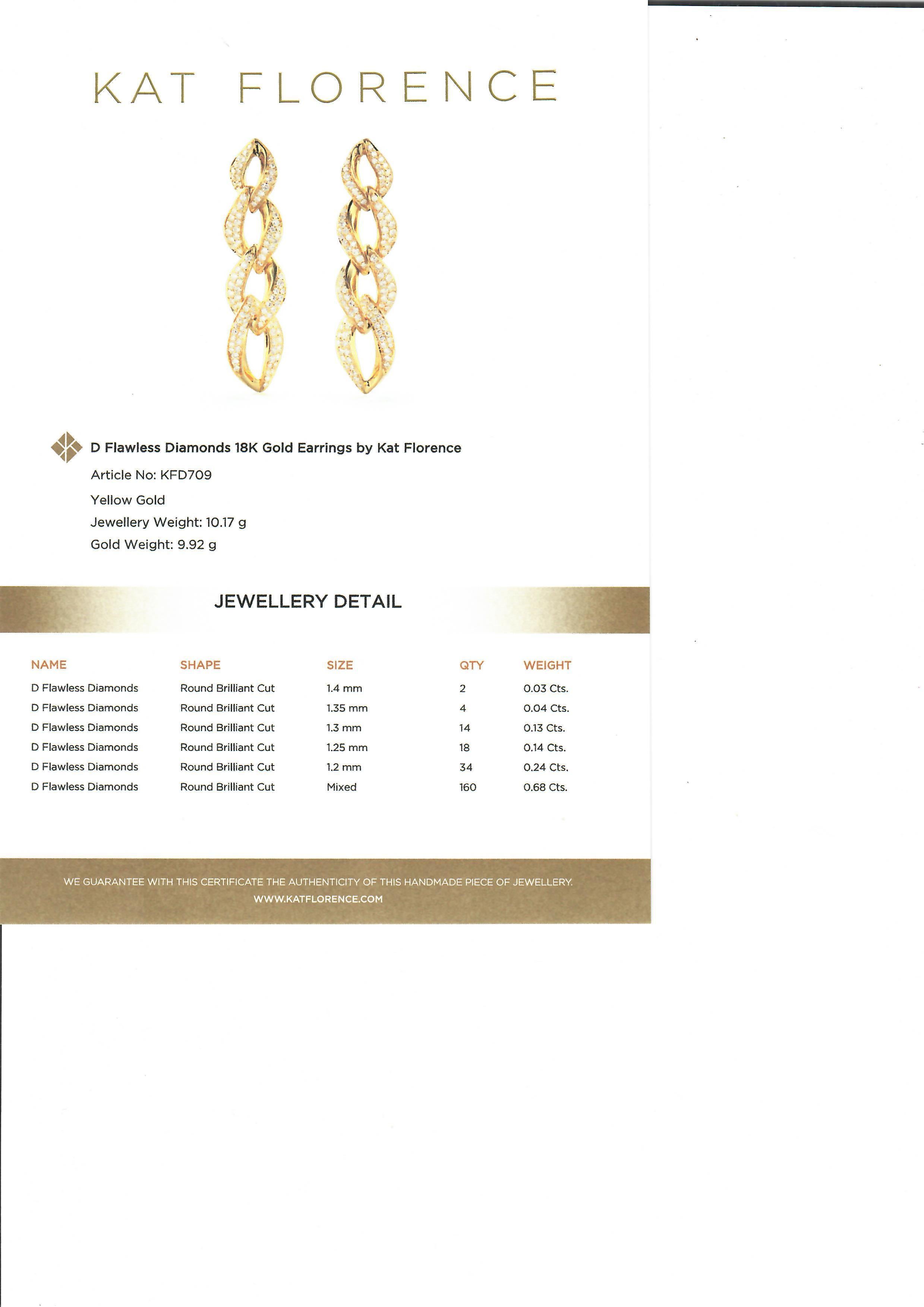 Brilliant Cut Kat Florence 18k Gold D FL 1.26ctw Diamond Covered Link Dangle Earrings w/ Box For Sale