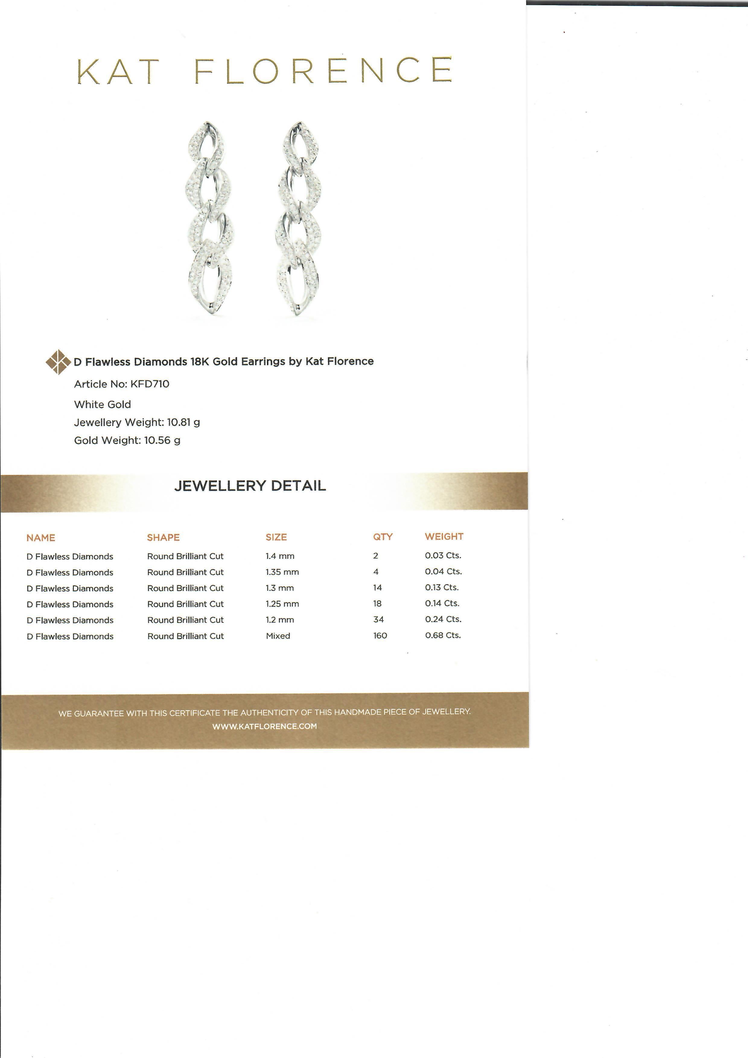 Taille brillant Kat Florence Pendants d'oreilles à maillons couverts de diamants D FL 1,26 ctw, en or 18 carats avec boîte en vente