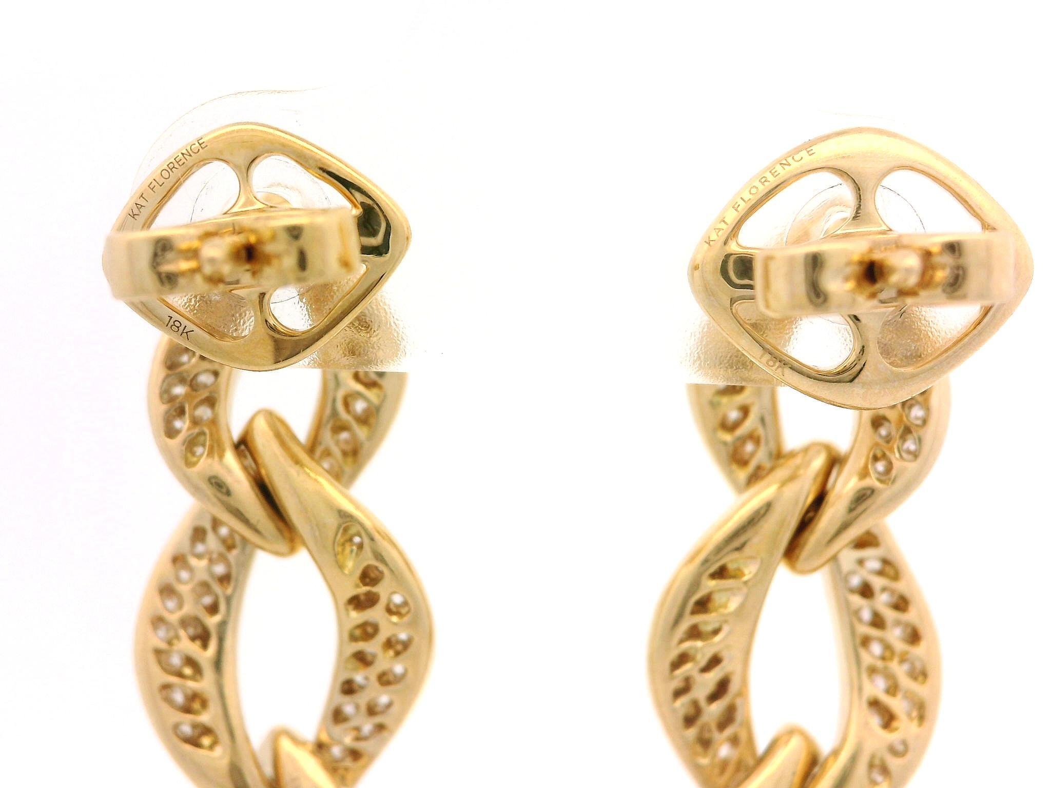 Kat Florence 18k Gold D FL 1.26ctw Diamond Covered Link Dangle Earrings w/ Box For Sale 2