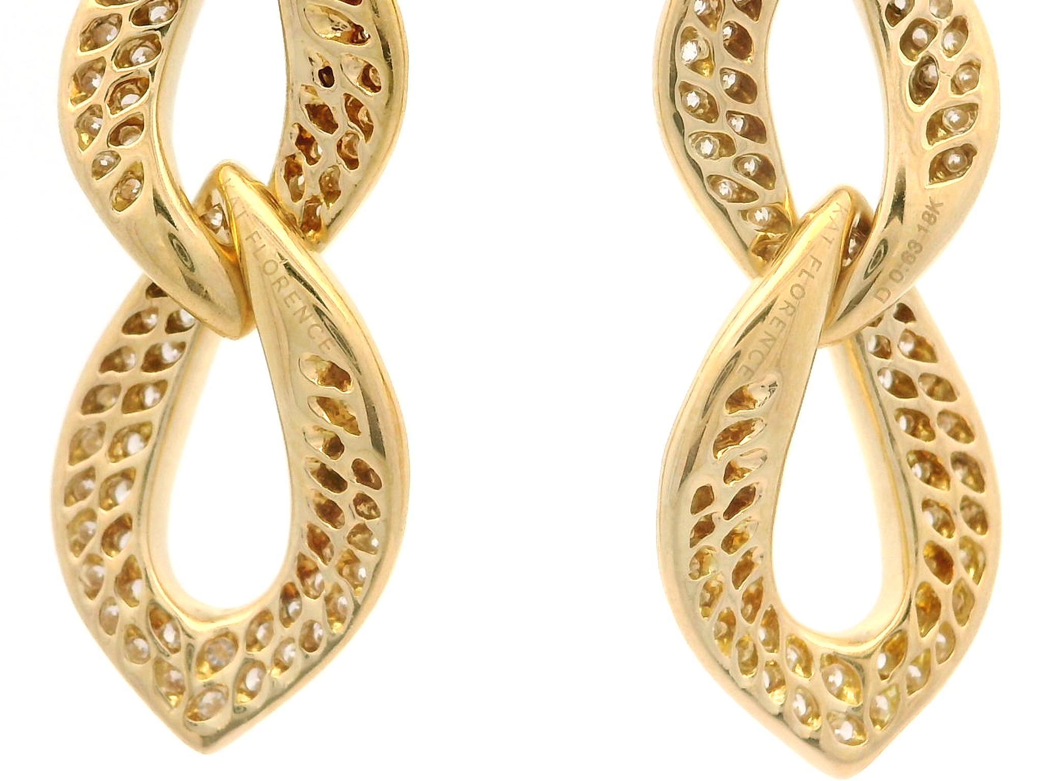 Kat Florence 18k Gold D FL 1.26ctw Diamond Covered Link Dangle Earrings w/ Box For Sale 3