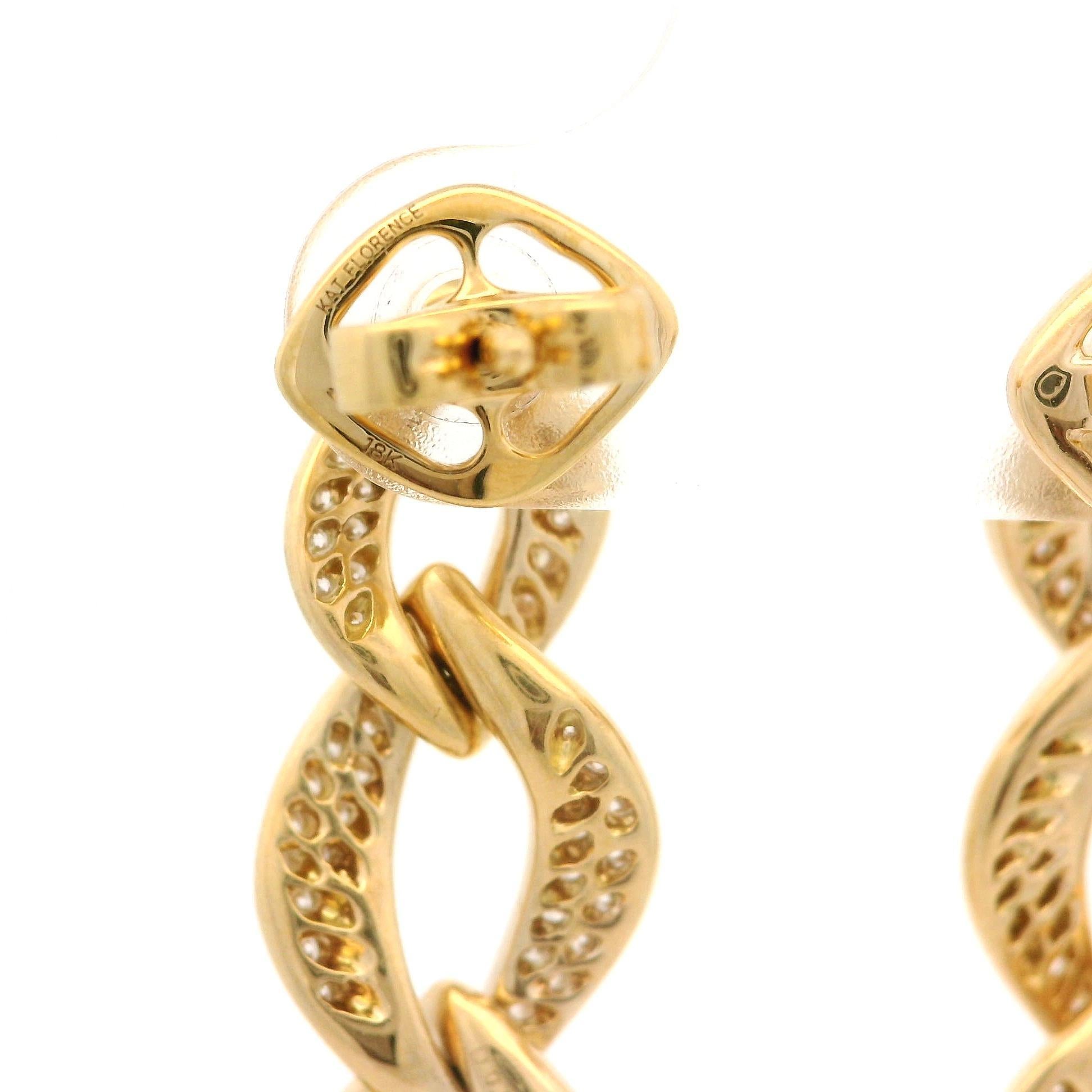 Kat Florence 18k Gold D FL 1.26ctw Diamond Covered Link Dangle Earrings w/ Box For Sale 4