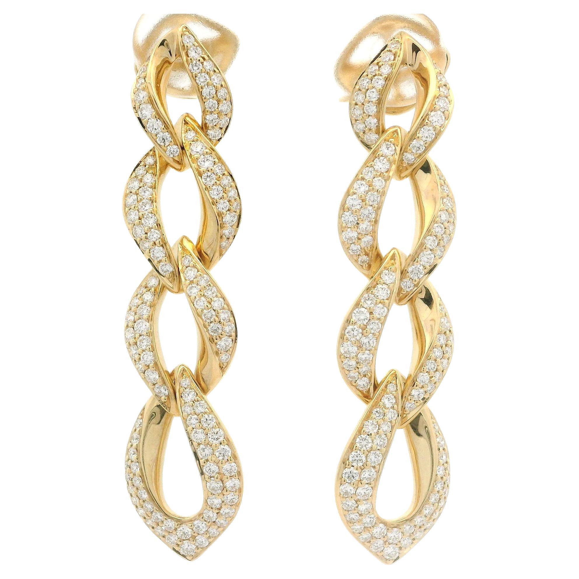 Kat Florence 18k Gold D FL 1.26ctw Diamond Covered Link Dangle Earrings w/ Box For Sale