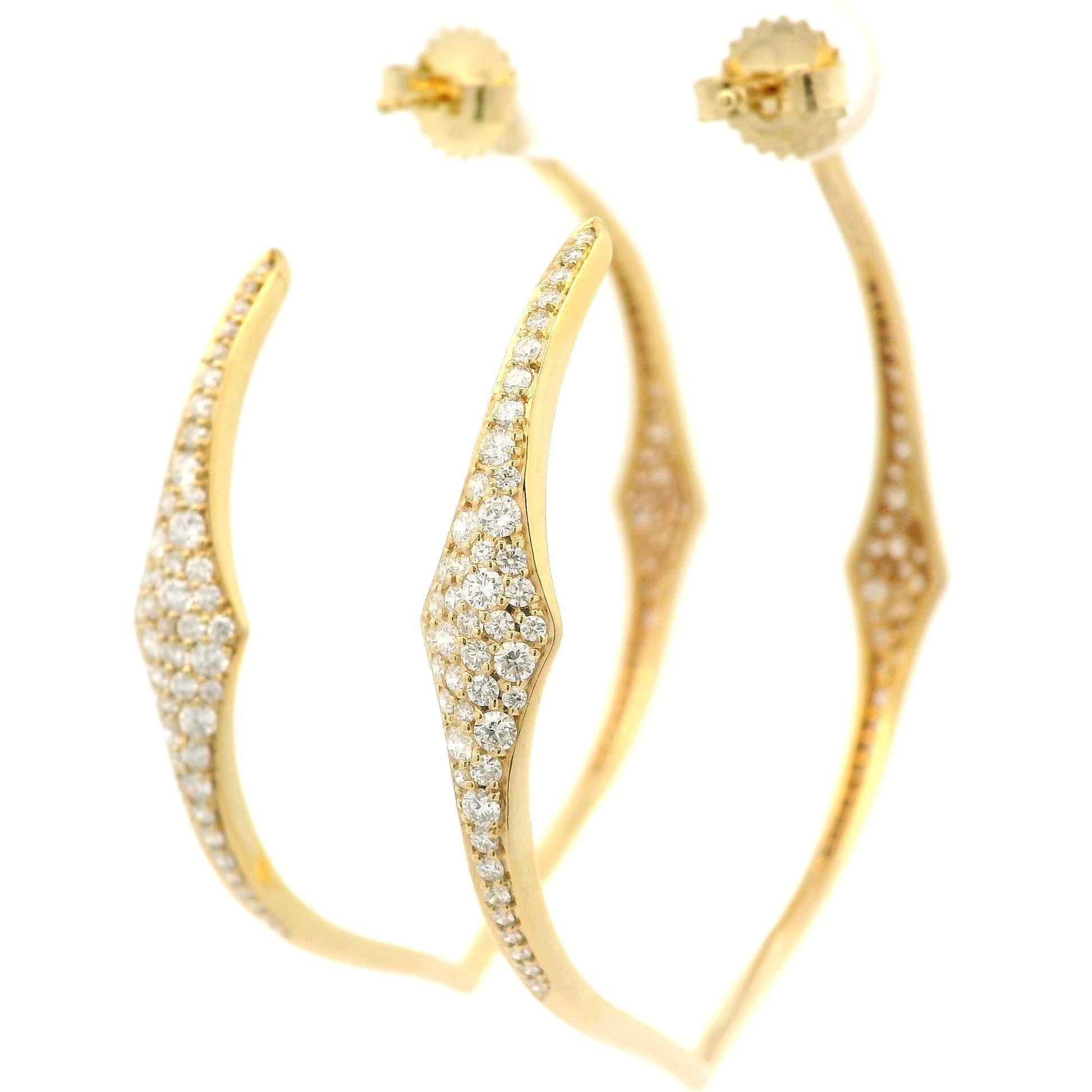 Kat Florence 18k Gold D FL 1.56ctw Diamond Large Hoop Earrings w/ Box For Sale 5