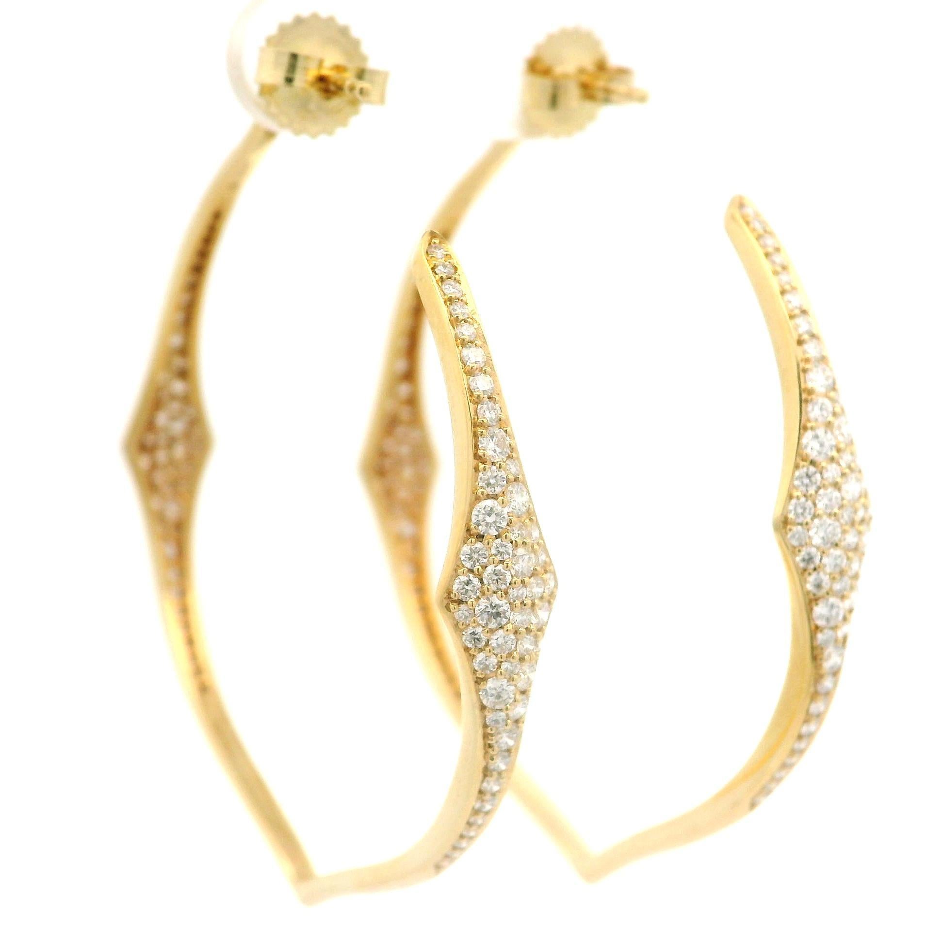 Kat Florence 18k Gold D FL 1.56ctw Diamond Large Hoop Earrings w/ Box For Sale 6
