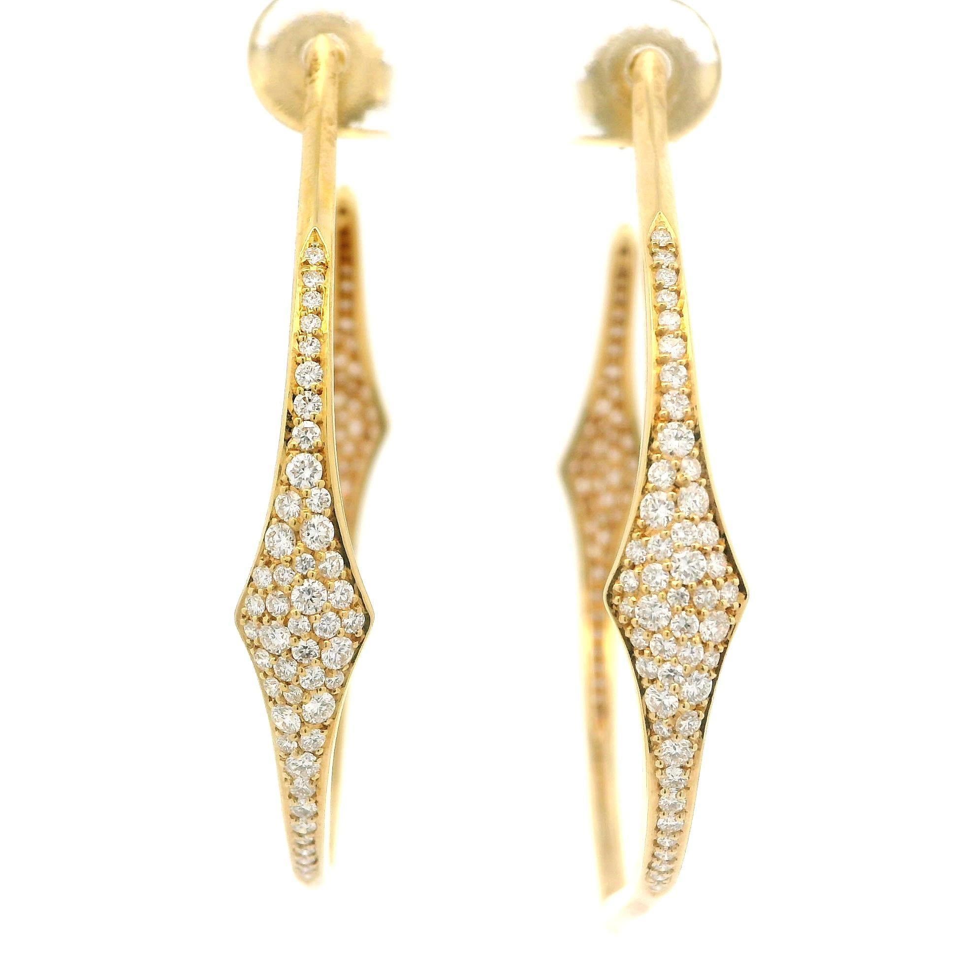 Kat Florence 18k Gold D FL 1.56ctw Diamond Large Hoop Earrings w/ Box For Sale 7
