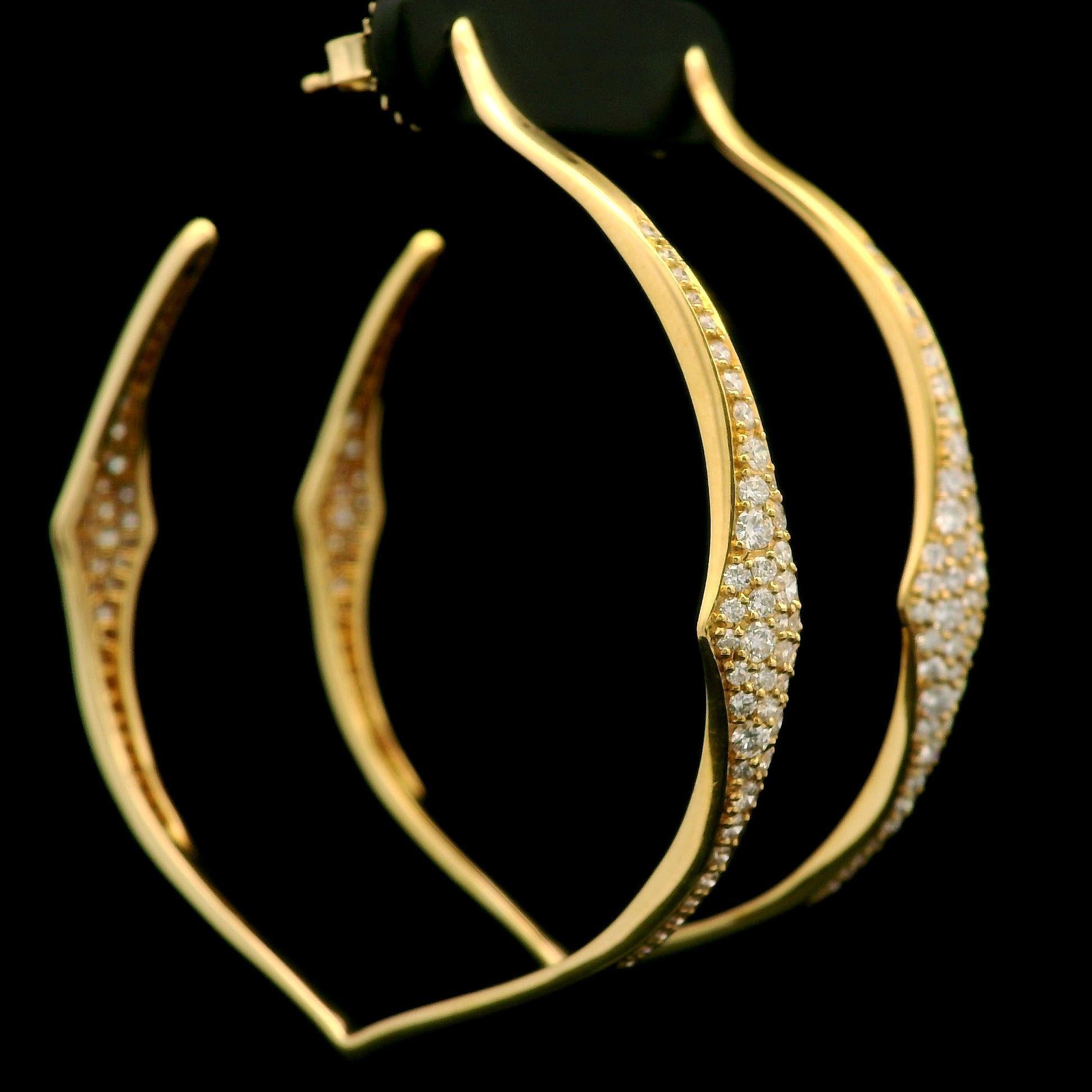 Brilliant Cut Kat Florence 18k Gold D FL 1.56ctw Diamond Large Hoop Earrings w/ Box For Sale