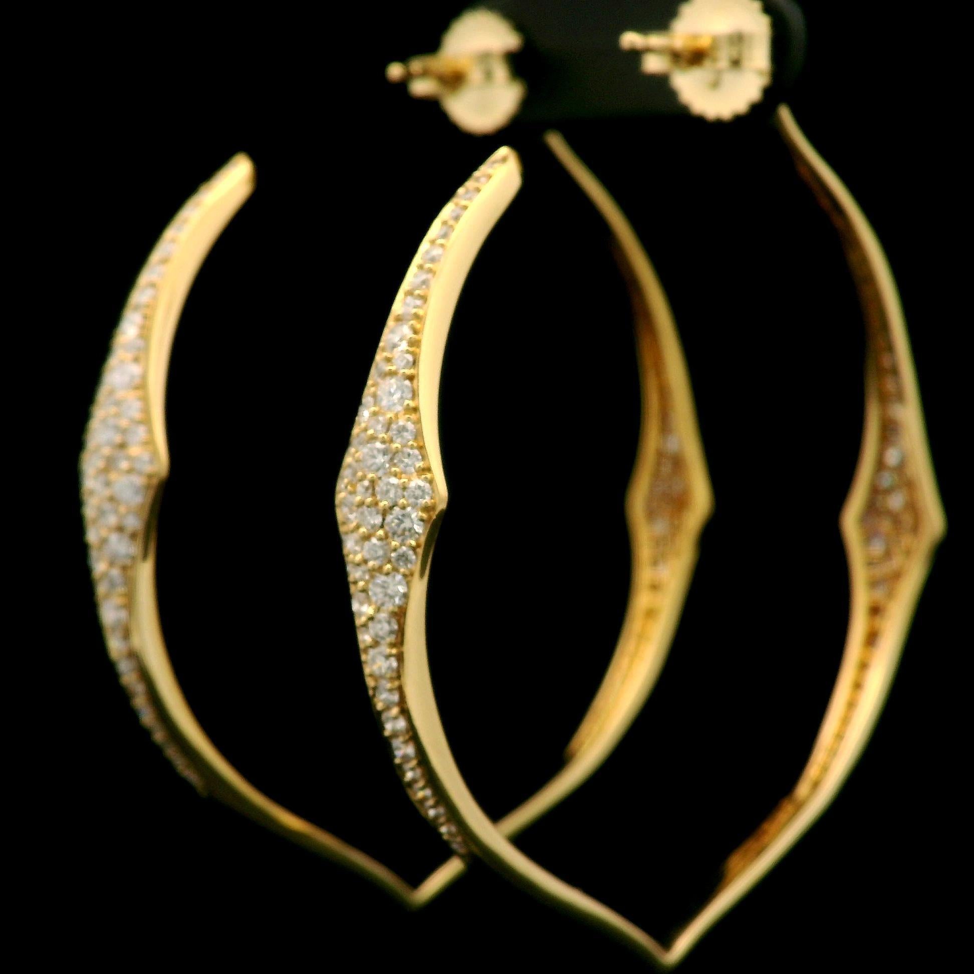 Women's Kat Florence 18k Gold D FL 1.56ctw Diamond Large Hoop Earrings w/ Box For Sale