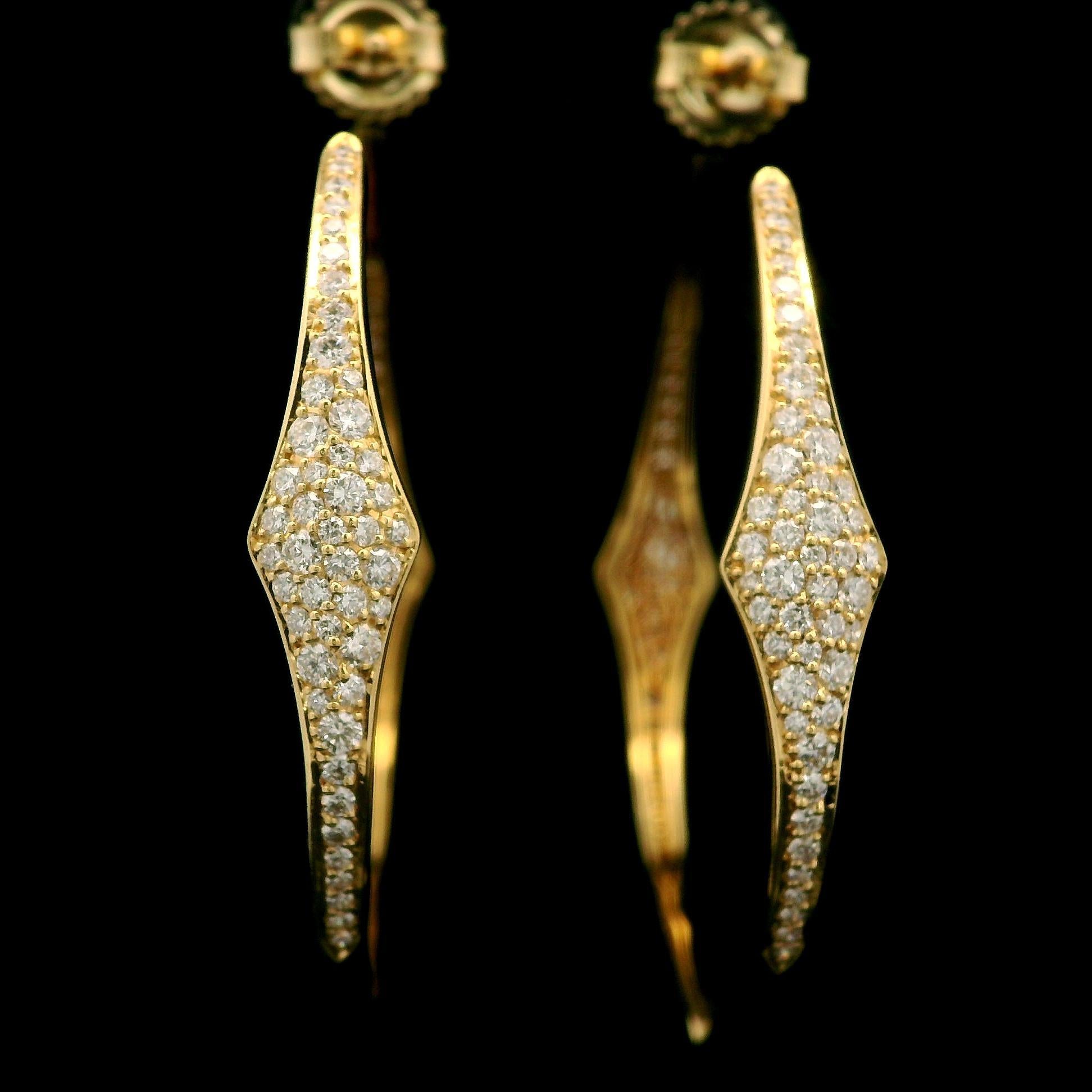 Kat Florence 18k Gold D FL 1.56ctw Diamond Large Hoop Earrings w/ Box For Sale 1