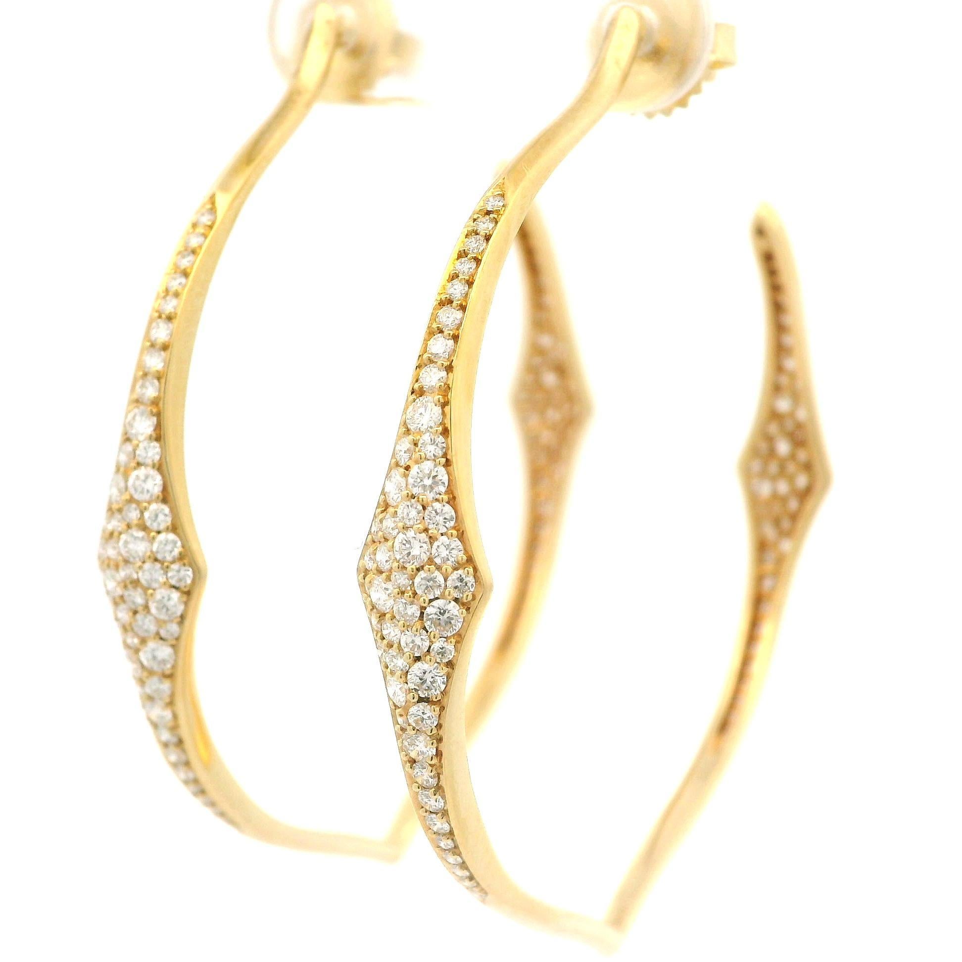 Kat Florence 18k Gold D FL 1.56ctw Diamond Large Hoop Earrings w/ Box For Sale 3