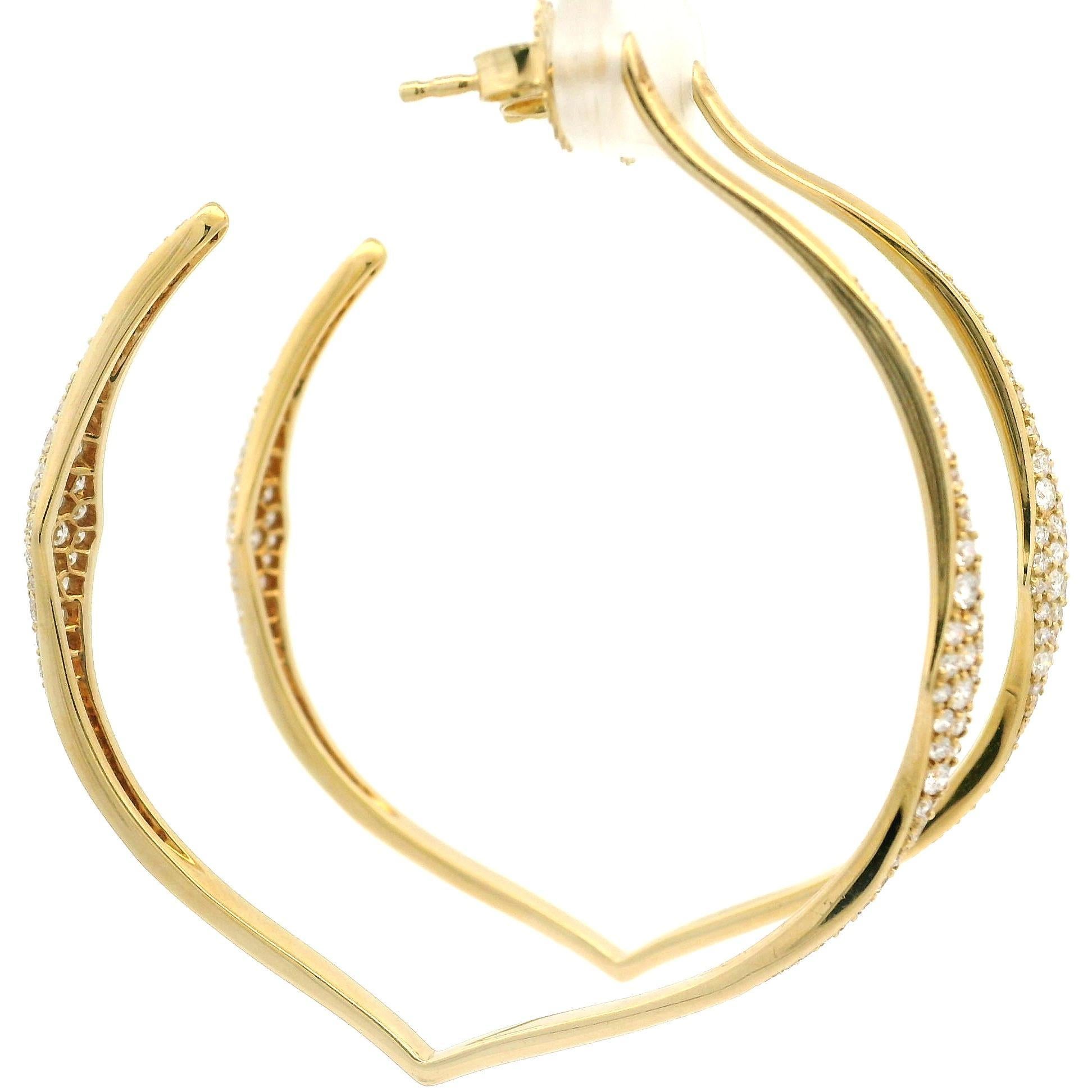 Kat Florence 18k Gold D FL 1.56ctw Diamond Large Hoop Earrings w/ Box For Sale 4