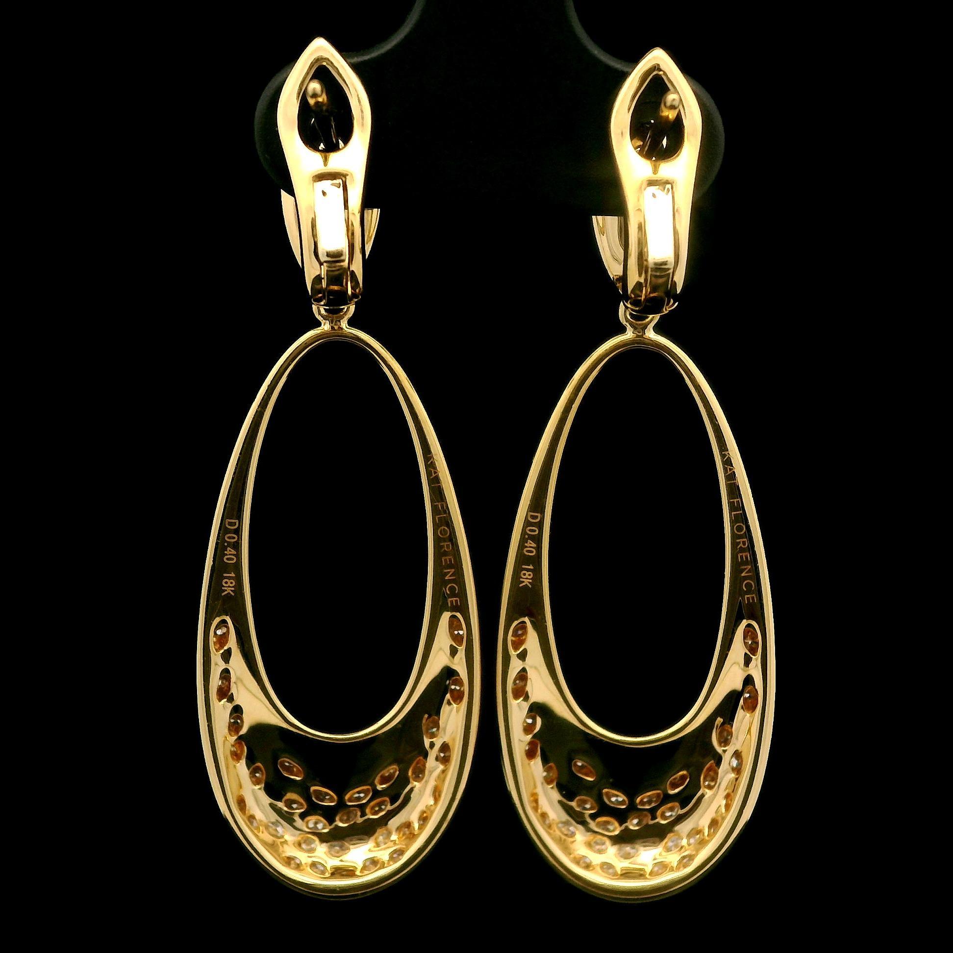 Taille brillant Kat Florence Boucles d'oreilles en or 18 carats D Flawless 0,80 ctw diamant en forme de goutte d'eau avec boîte en vente
