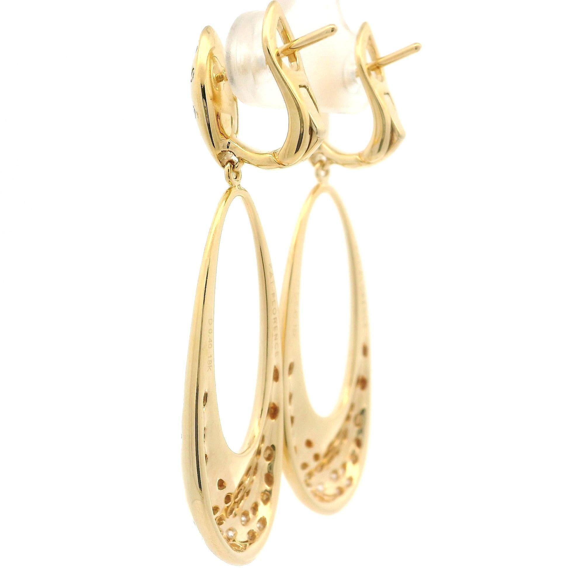 Kat Florence Boucles d'oreilles en or 18 carats D Flawless 0,80 ctw diamant en forme de goutte d'eau avec boîte en vente 3