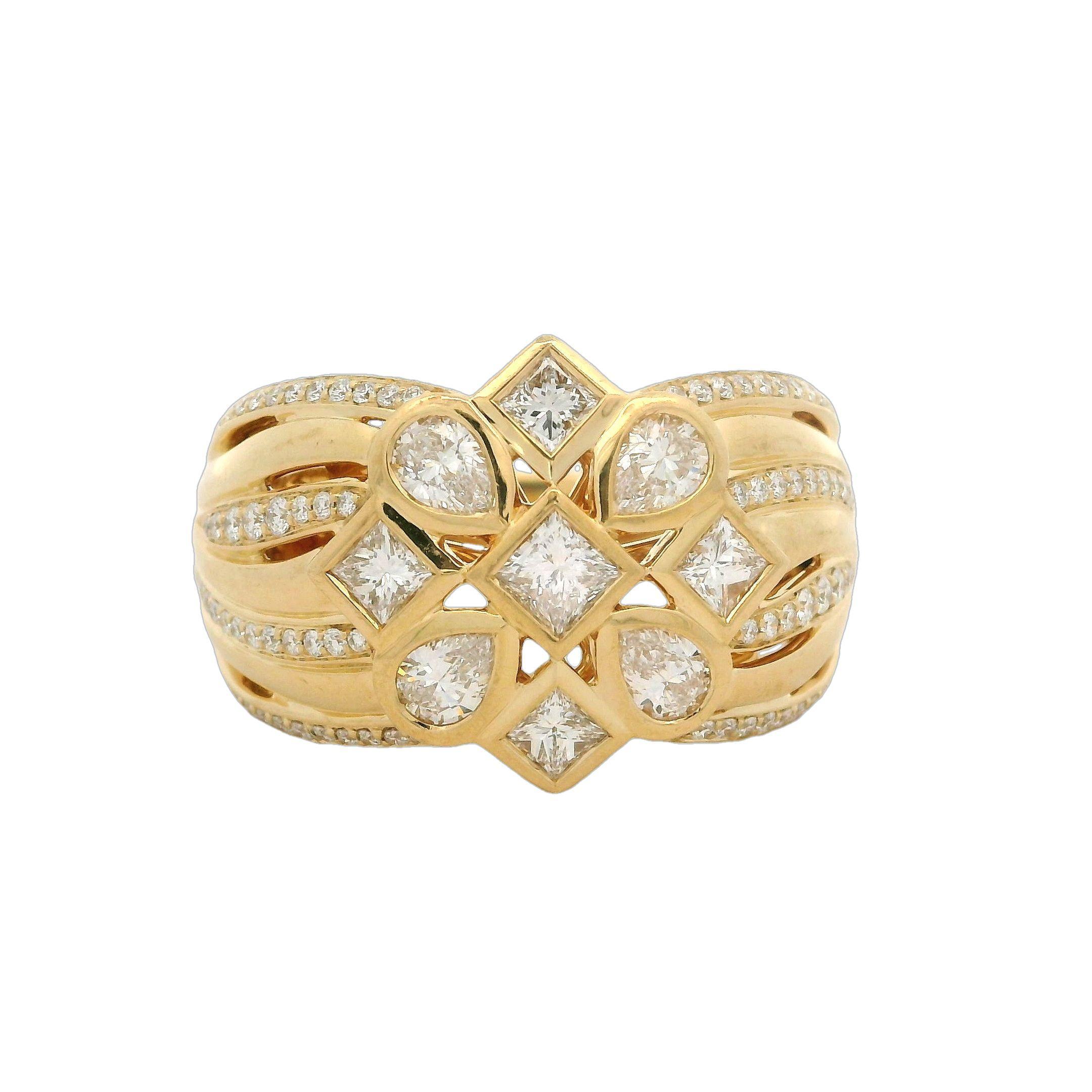 Kat Florence 18k Gold D Flawless 1.47ctw Diamond Bezel Floral Wide Band Ring 7