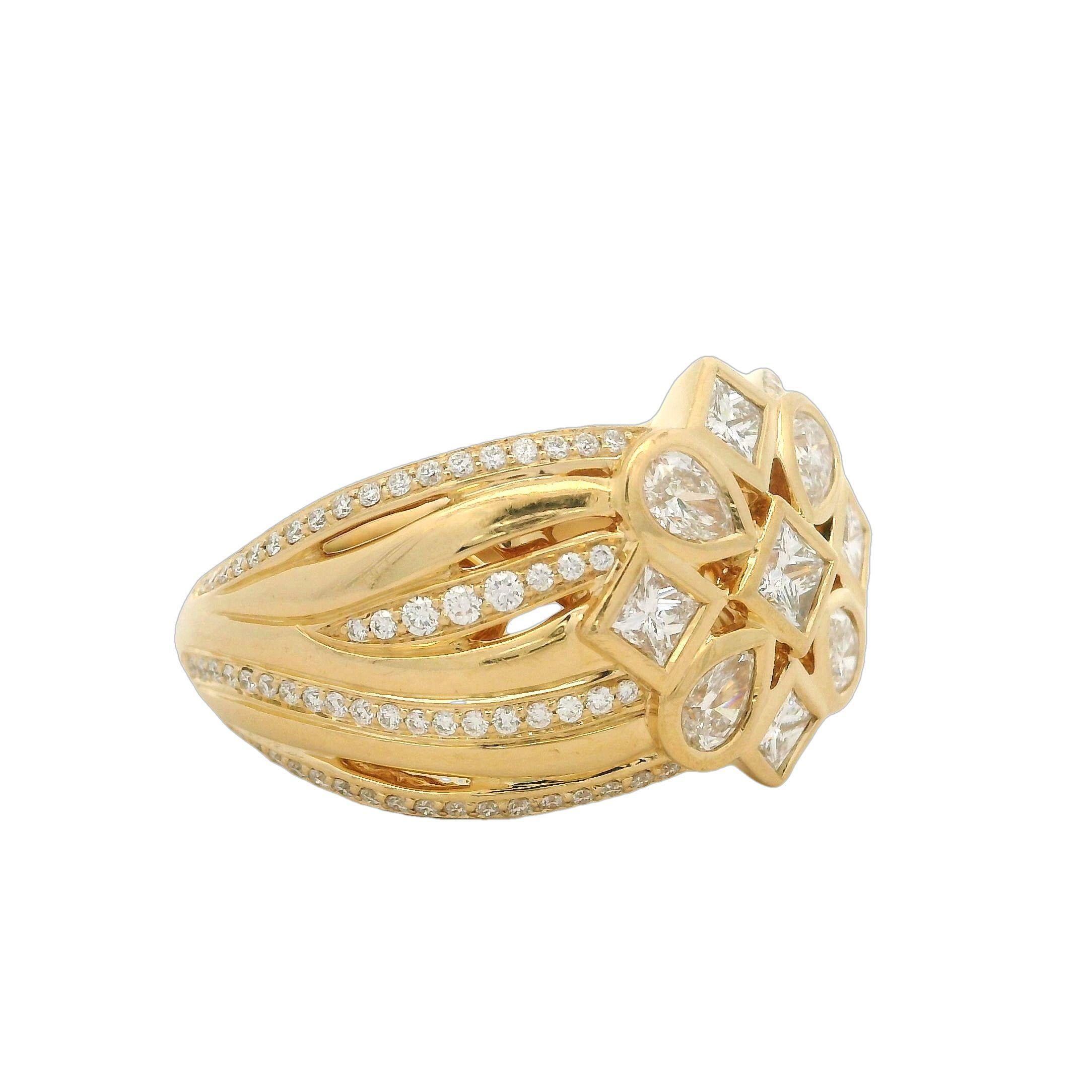 Kat Florence 18k Gold D Flawless 1.47ctw Diamond Bezel Floral Wide Band Ring 8
