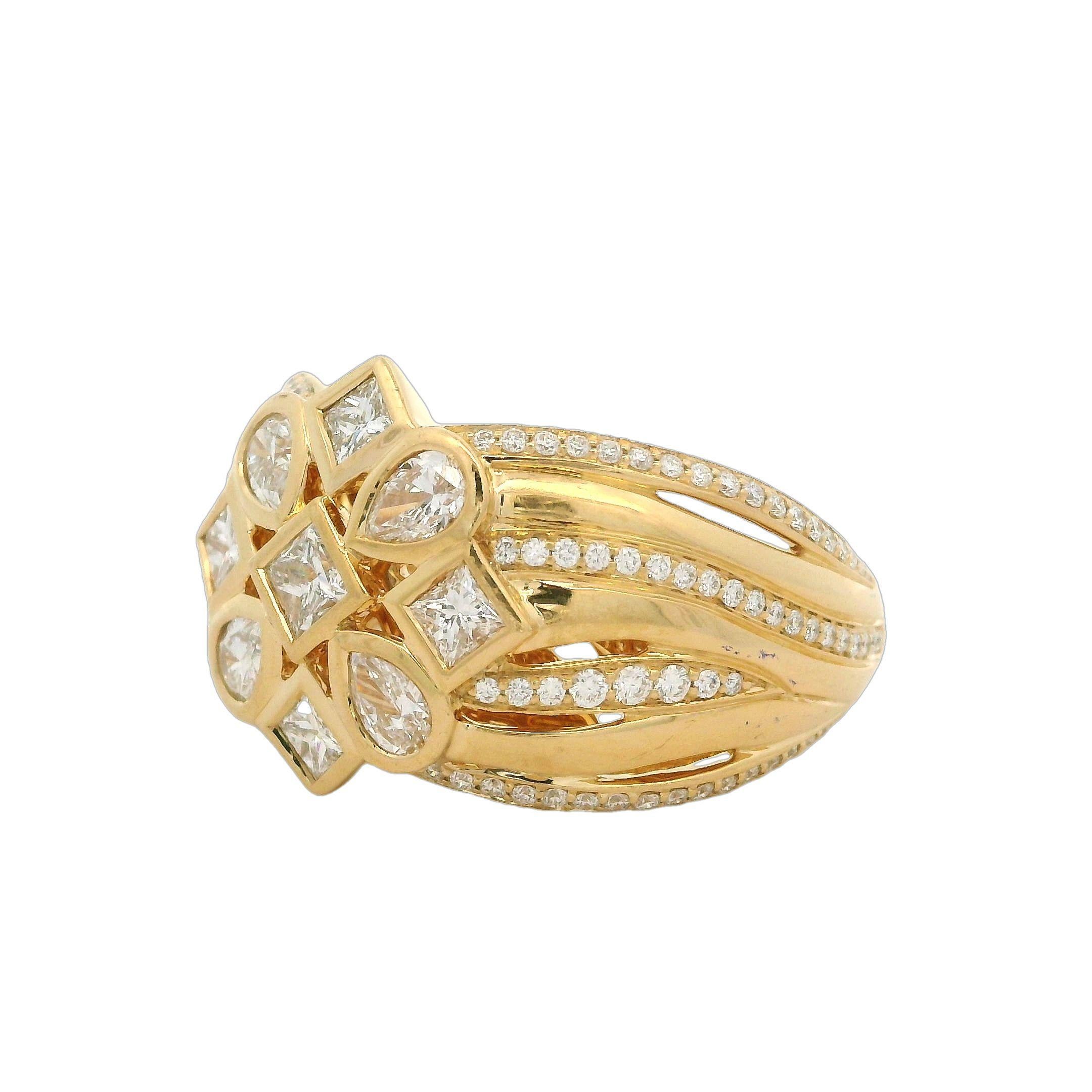 Kat Florence 18k Gold D Flawless 1.47ctw Diamond Bezel Floral Wide Band Ring 9
