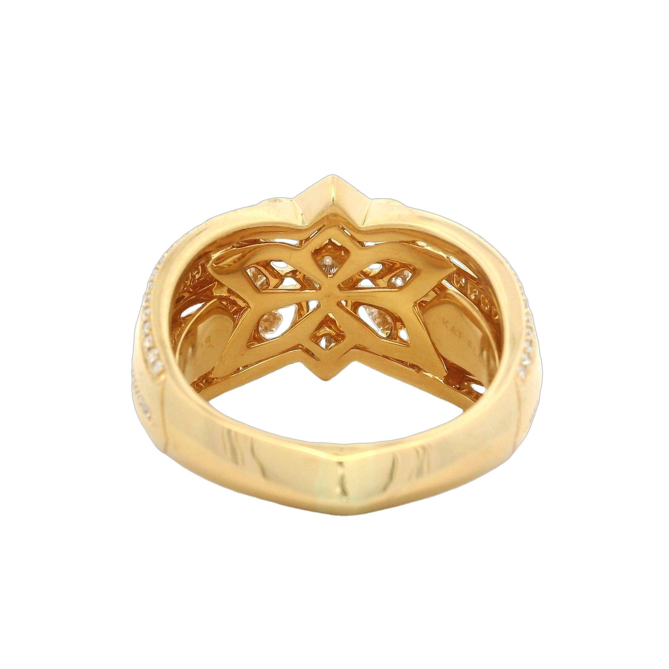 Kat Florence 18k Gold D Flawless 1.47ctw Diamond Bezel Floral Wide Band Ring In Excellent Condition In Montclair, NJ