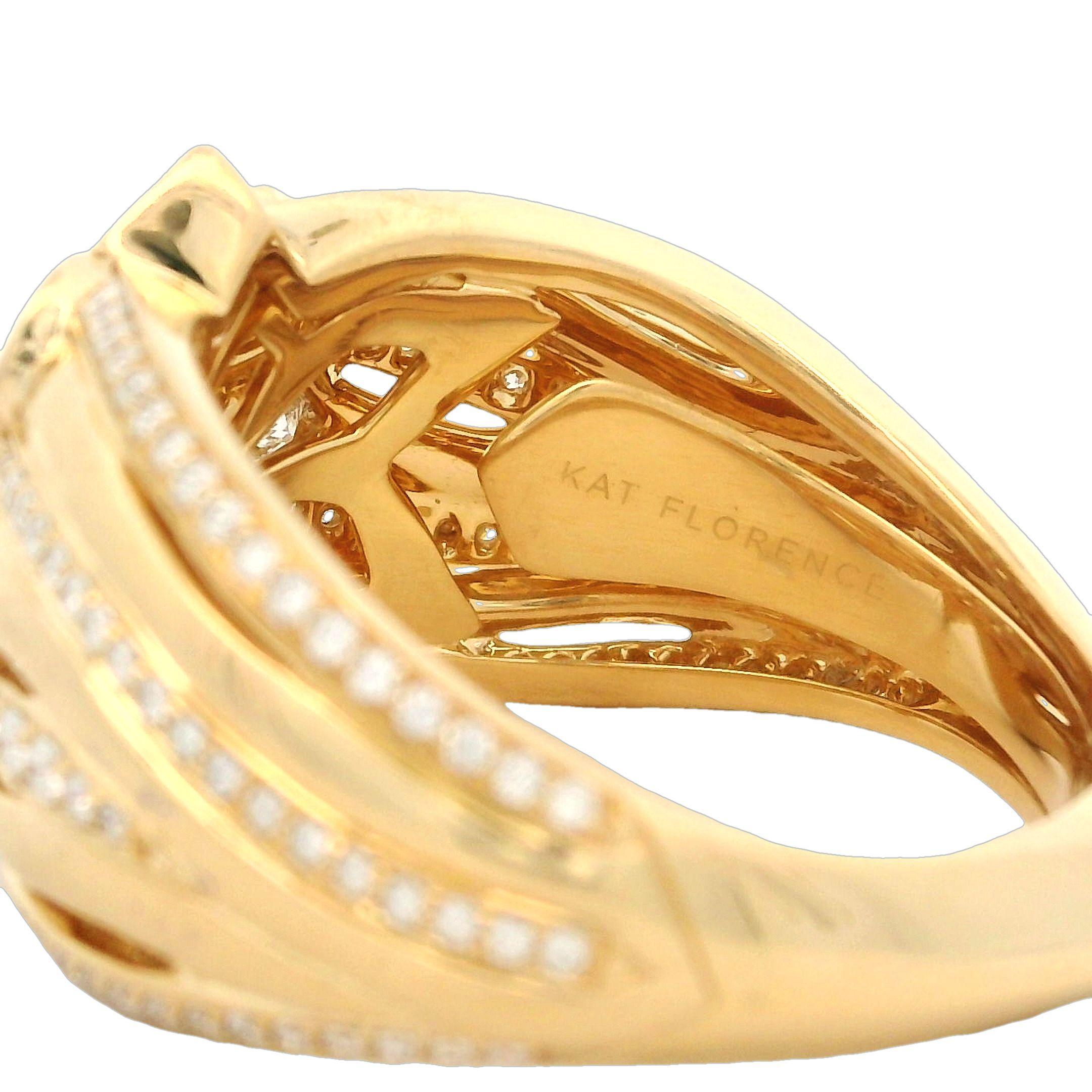 Women's Kat Florence 18k Gold D Flawless 1.47ctw Diamond Bezel Floral Wide Band Ring