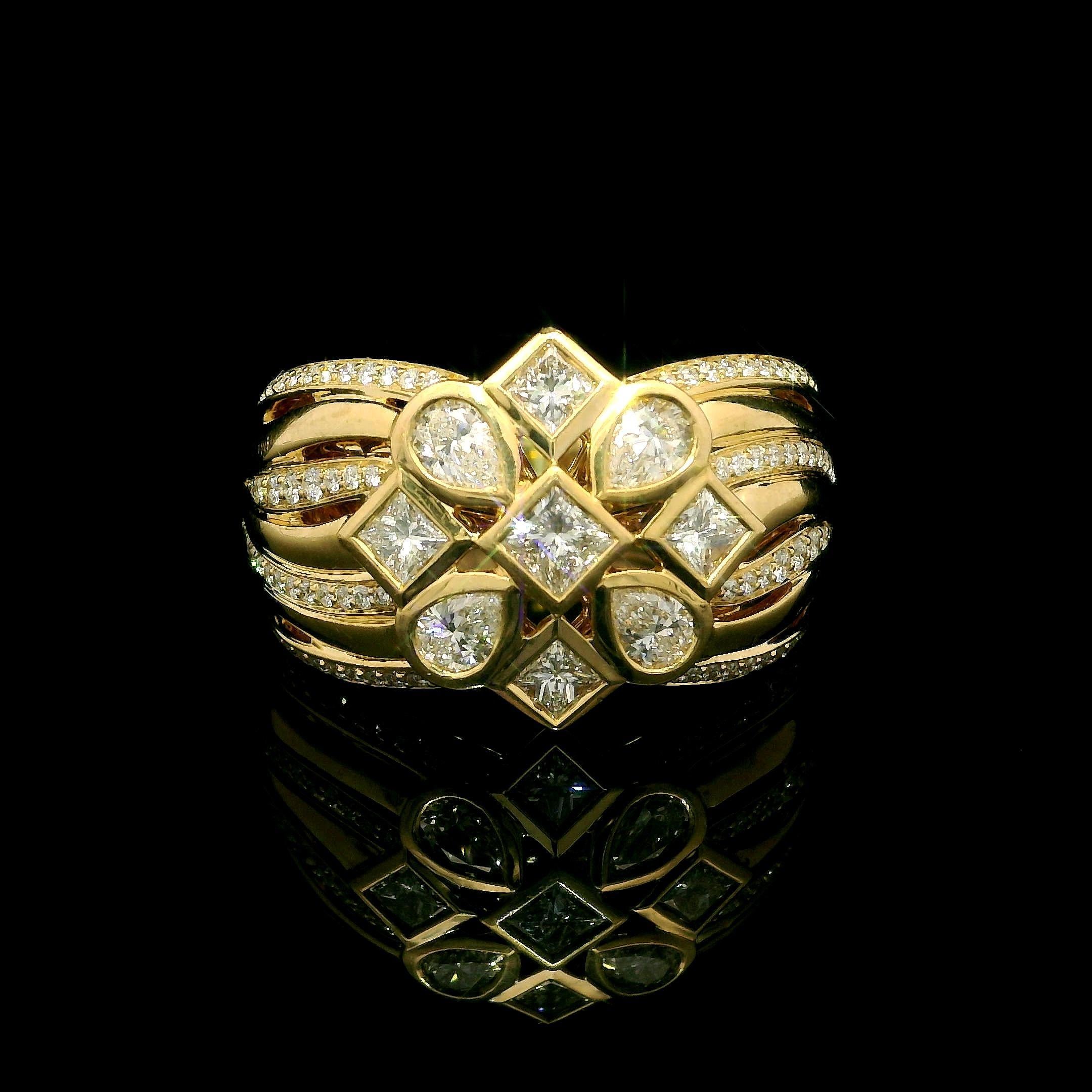 Kat Florence 18k Gold D Flawless 1.47ctw Diamond Bezel Floral Wide Band Ring 2
