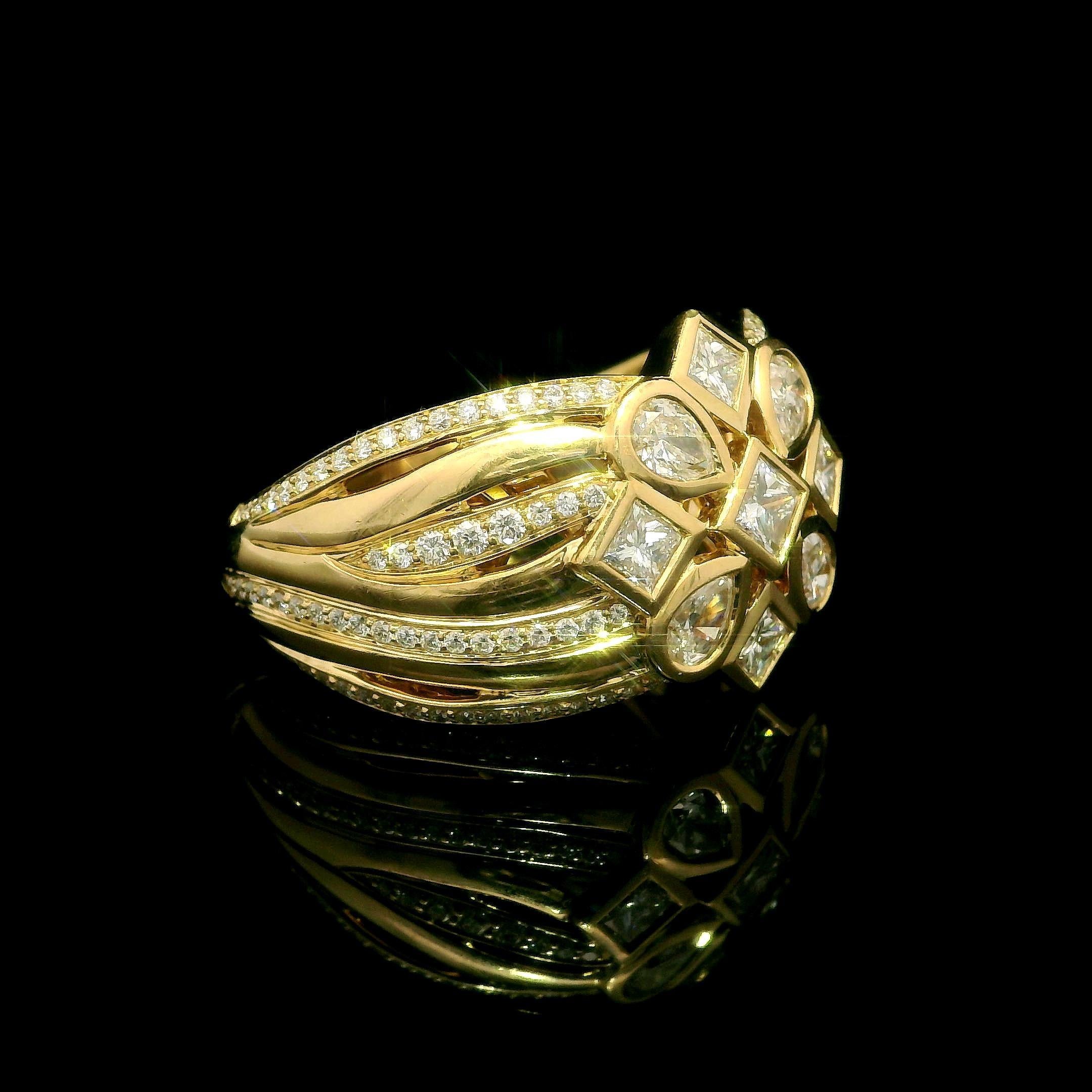 Kat Florence 18k Gold D Flawless 1.47ctw Diamond Bezel Floral Wide Band Ring 3