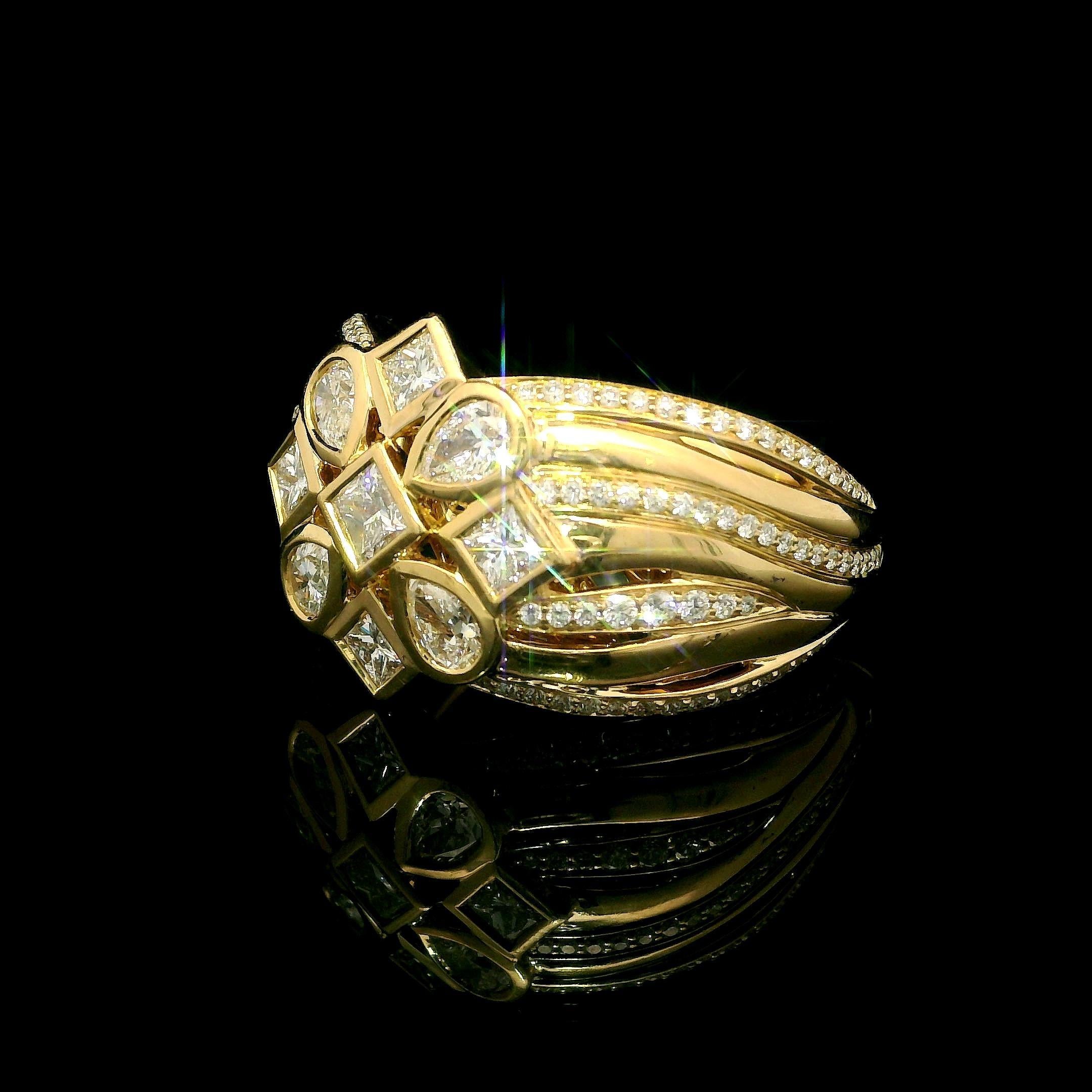 Kat Florence 18k Gold D Flawless 1.47ctw Diamond Bezel Floral Wide Band Ring 4