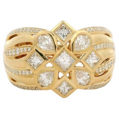Kat Florence 18k Gold D Flawless 1.47ctw Diamond Bezel Floral Wide Band Ring