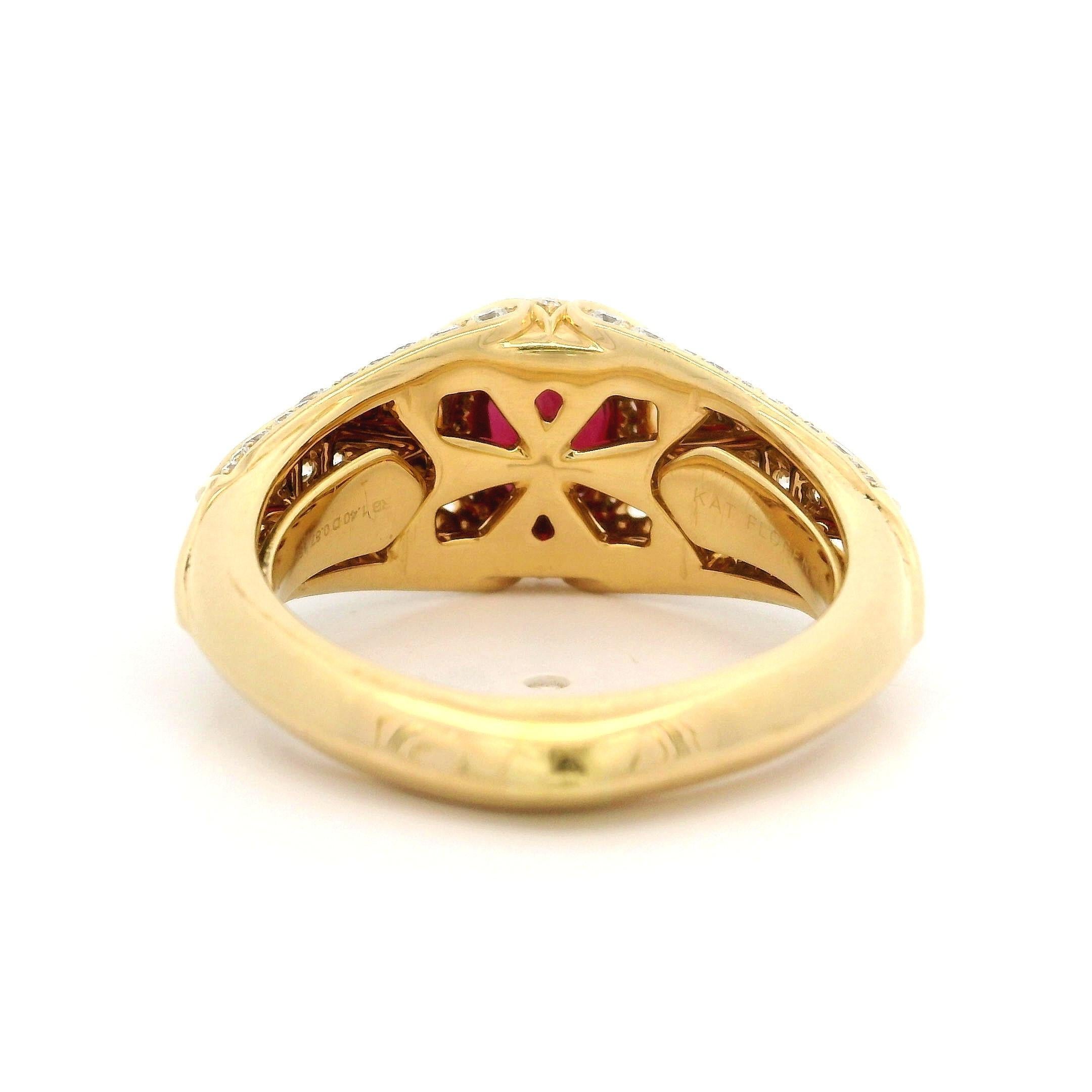 Kat Florence 18k Gold Lotus 2.27ctw No Heat Ruby D Flawless Diamond Ring w/ Box 6
