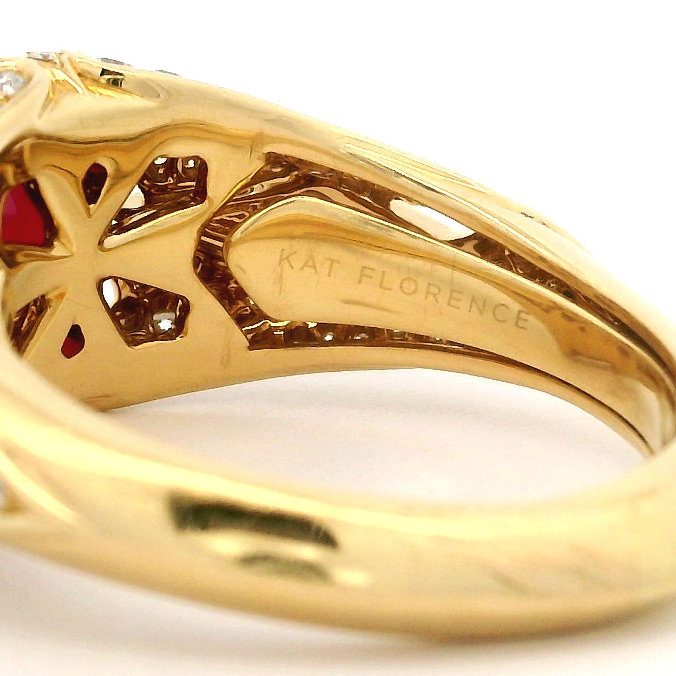 Kat Florence 18k Gold Lotus 2.27ctw No Heat Ruby D Flawless Diamond Ring w/ Box 7