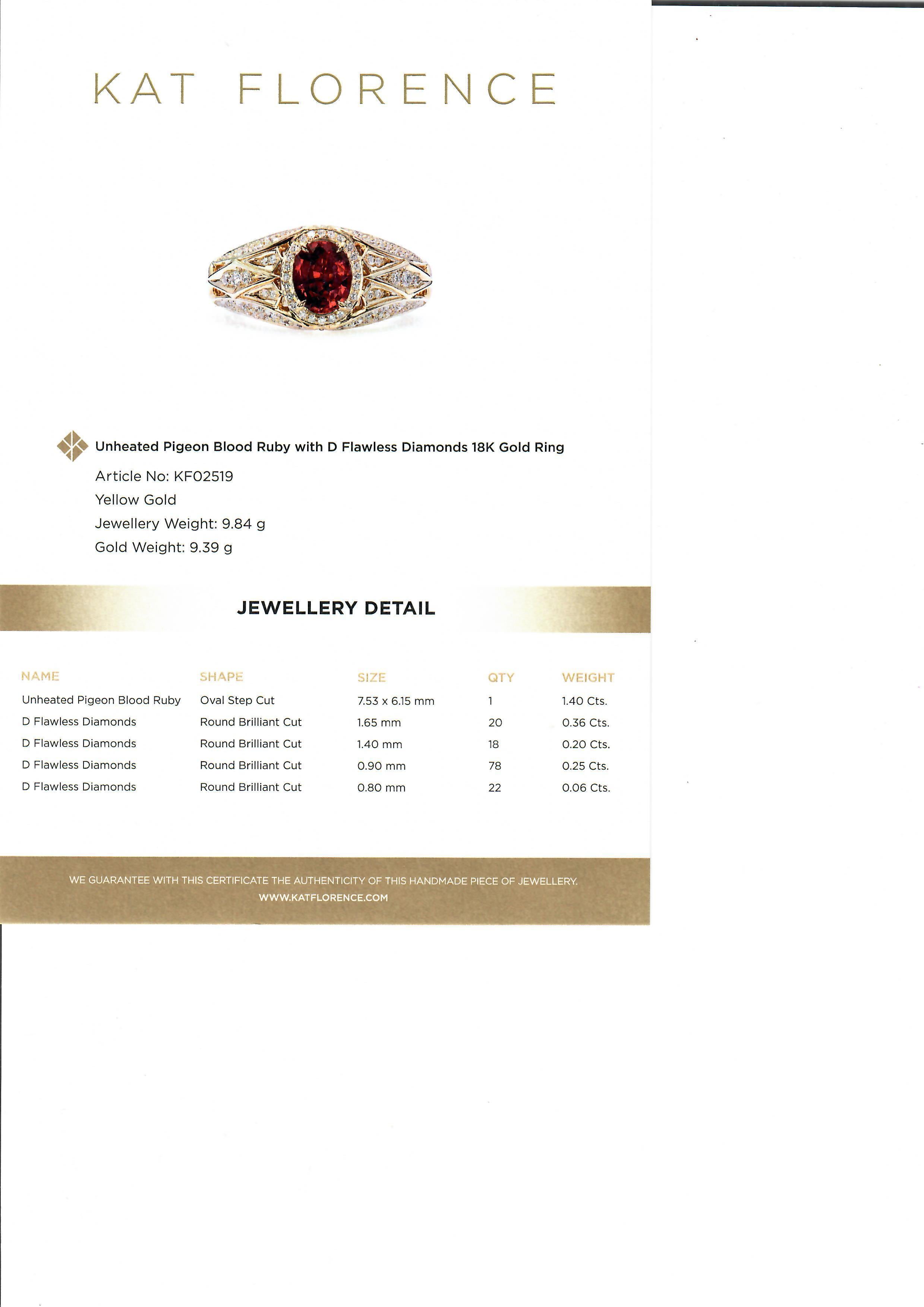 Women's Kat Florence 18k Gold Lotus 2.27ctw No Heat Ruby D Flawless Diamond Ring w/ Box