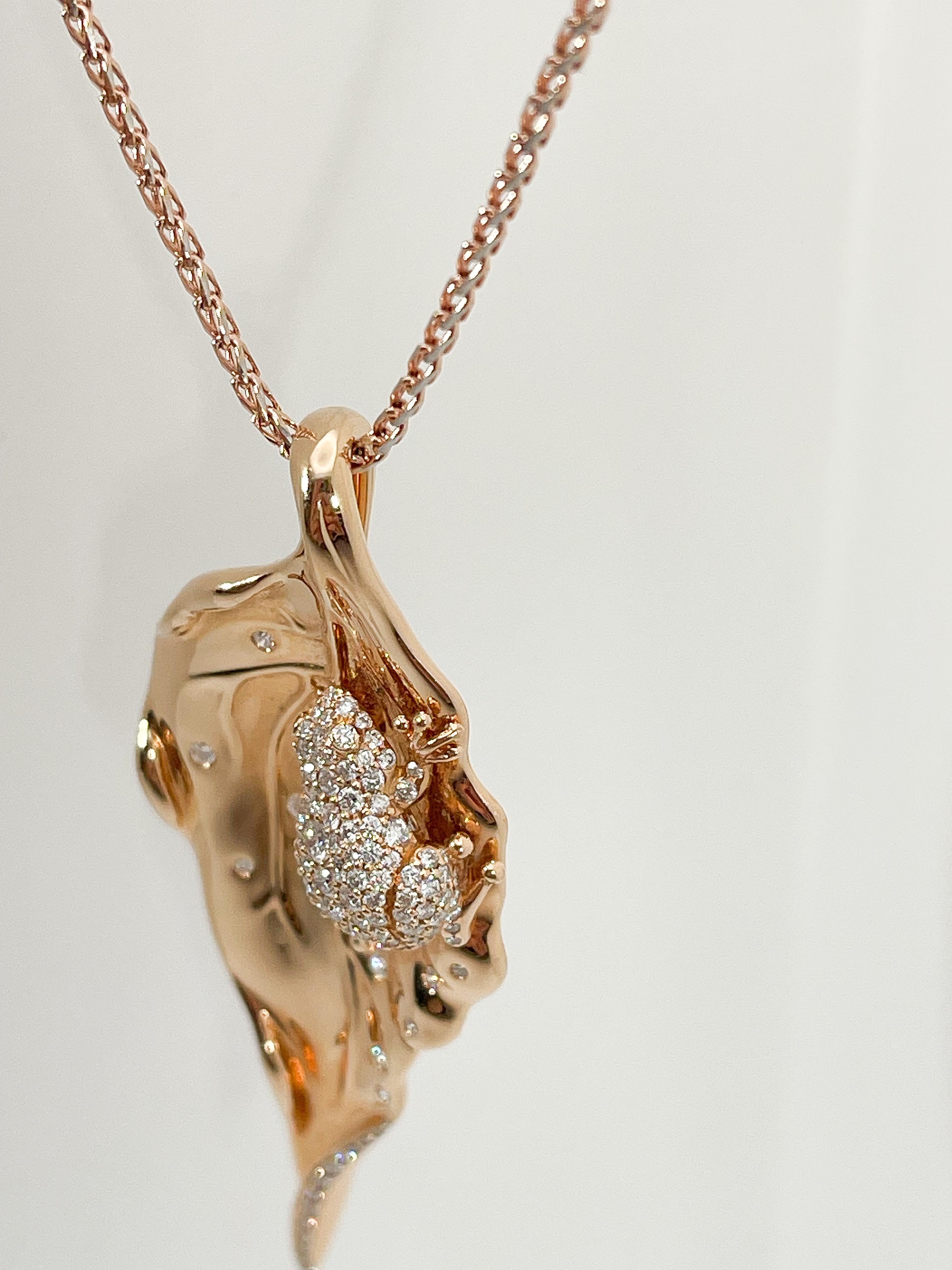 Women's Kat Florence 18k Rose Gold Diamond Frog on Leaf Pendant .75 CTW  For Sale