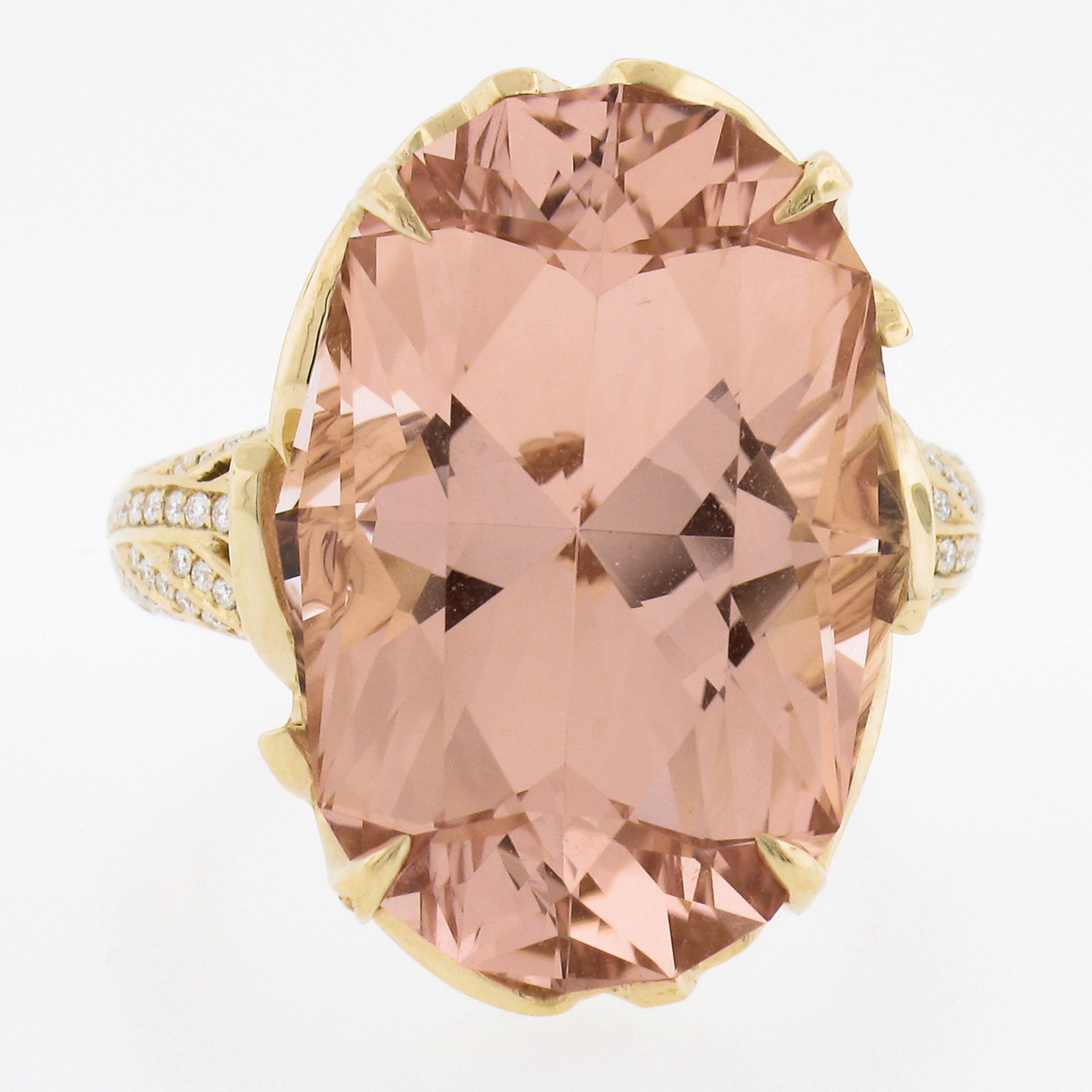 Women's Kat Florence 18k Rose Gold Quality Morganite & Flawless Diamond Statement Ring For Sale