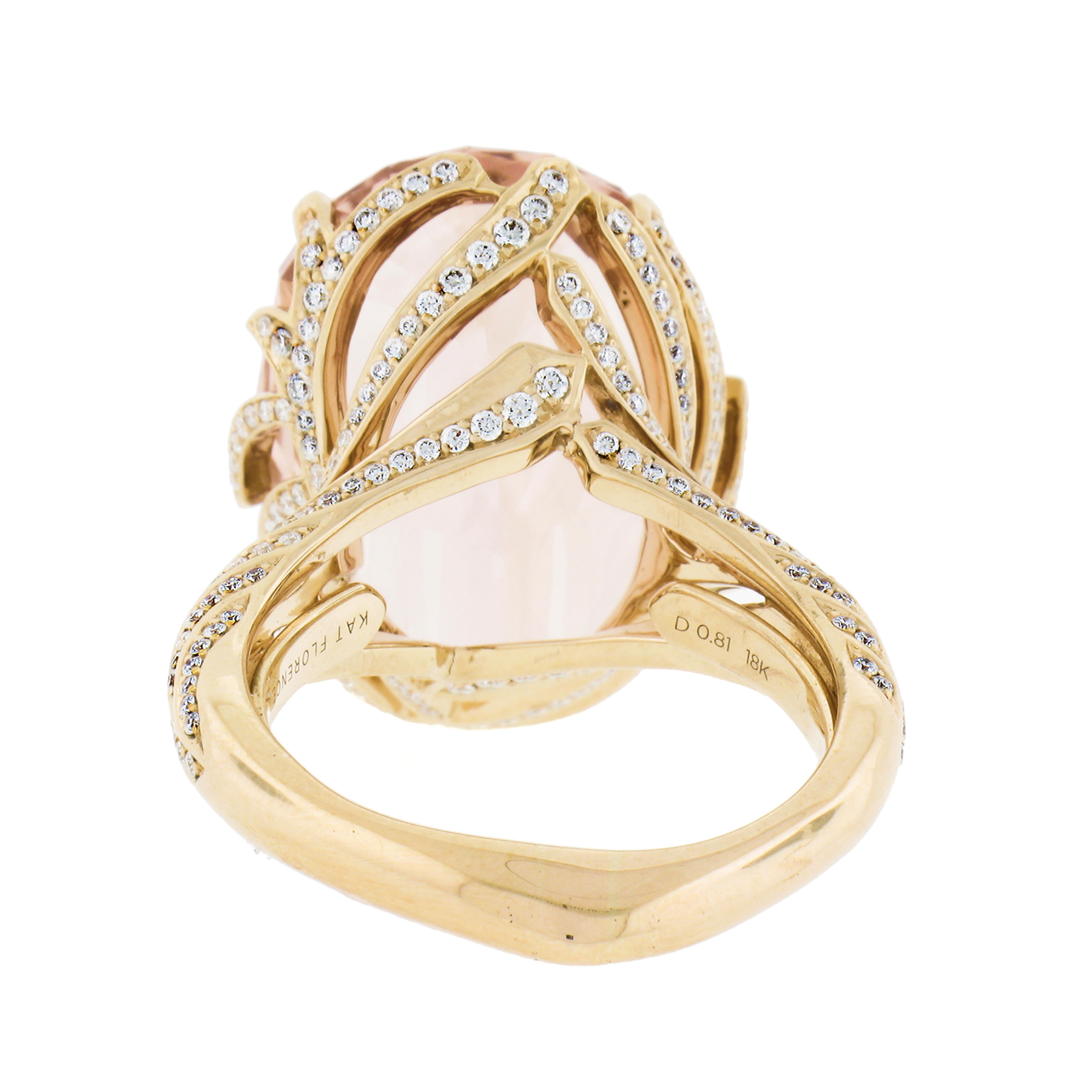 Kat Florence 18k Rose Gold Quality Morganite & Flawless Diamond Statement Ring For Sale 1