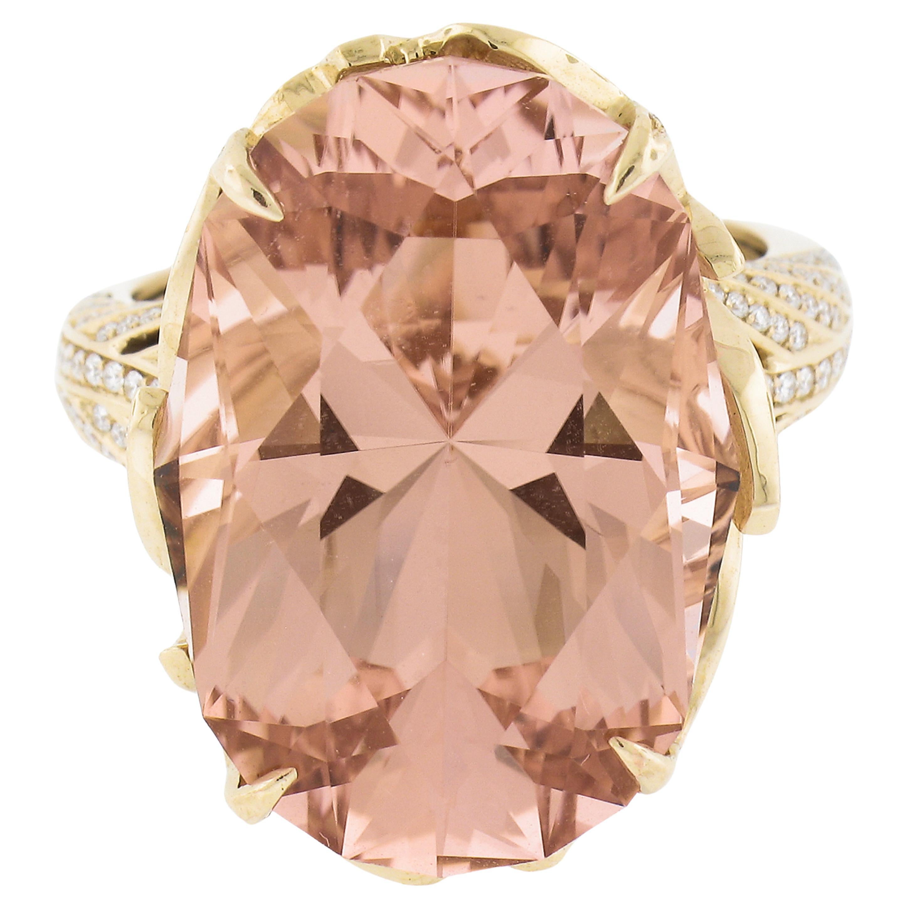 Kat Florence 18k Rose Gold Quality Morganite & Flawless Diamond Statement Ring For Sale