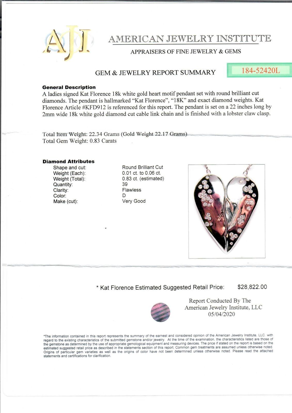 Kat Florence 18k White Gold 0.83ctw Diamond Heart Pendant on Adjustable Necklace For Sale 5