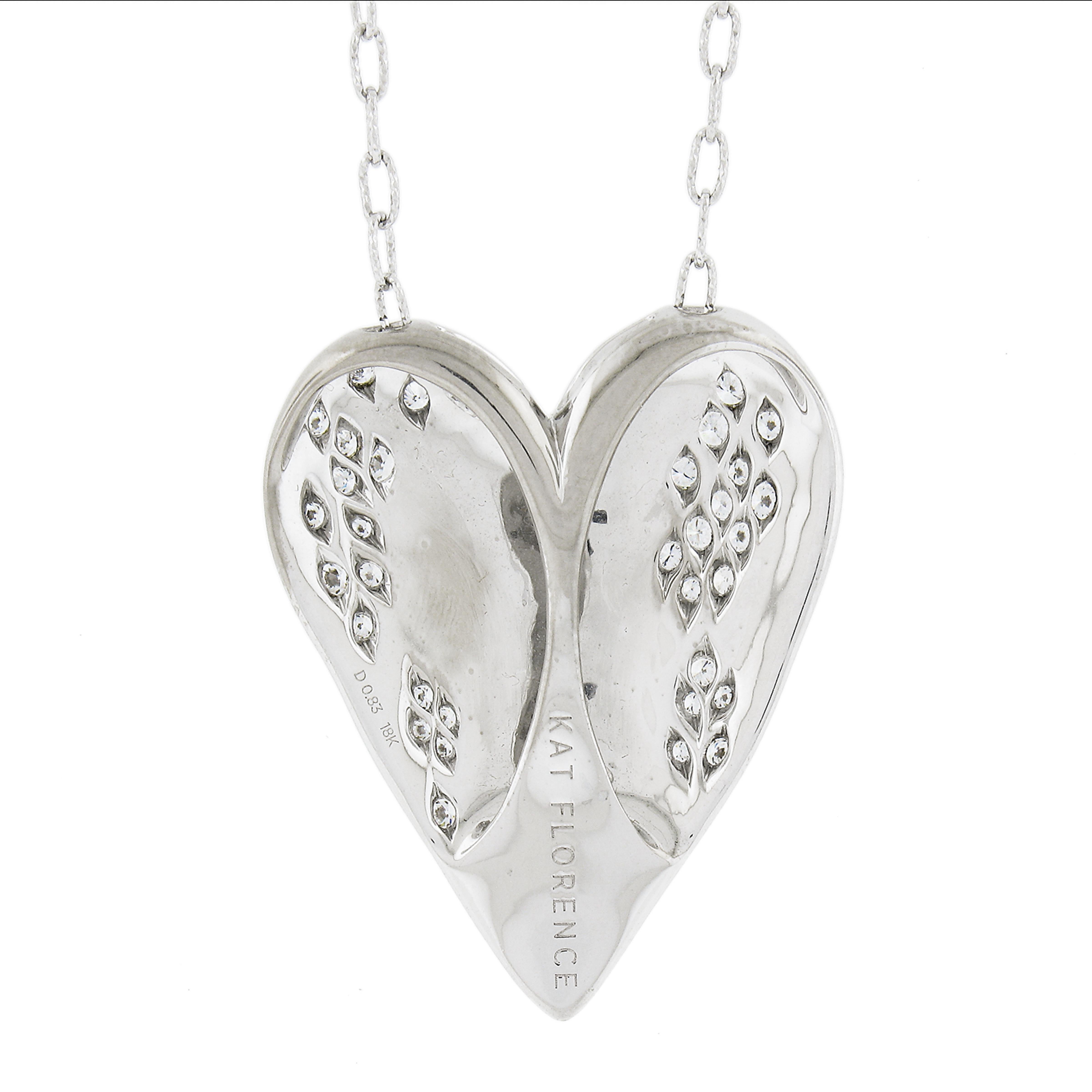 Kat Florence 18k White Gold 0.83ctw Diamond Heart Pendant on Adjustable Necklace For Sale 3