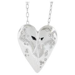Kat Florence 18k White Gold 0.83ctw Diamond Heart Pendant on Adjustable Necklace