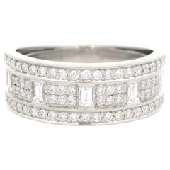 Kat Florence 18k White Gold 0.92ctw D FL Baguette & Round Diamond Wide Band Ring