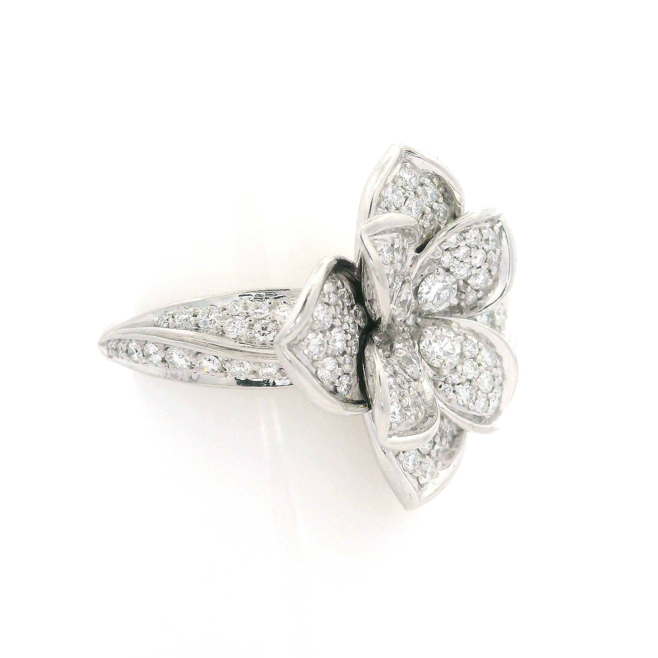 Kat Florence 18k White Gold 1.33ctw D FL Diamond Flower Cocktail Ring 6