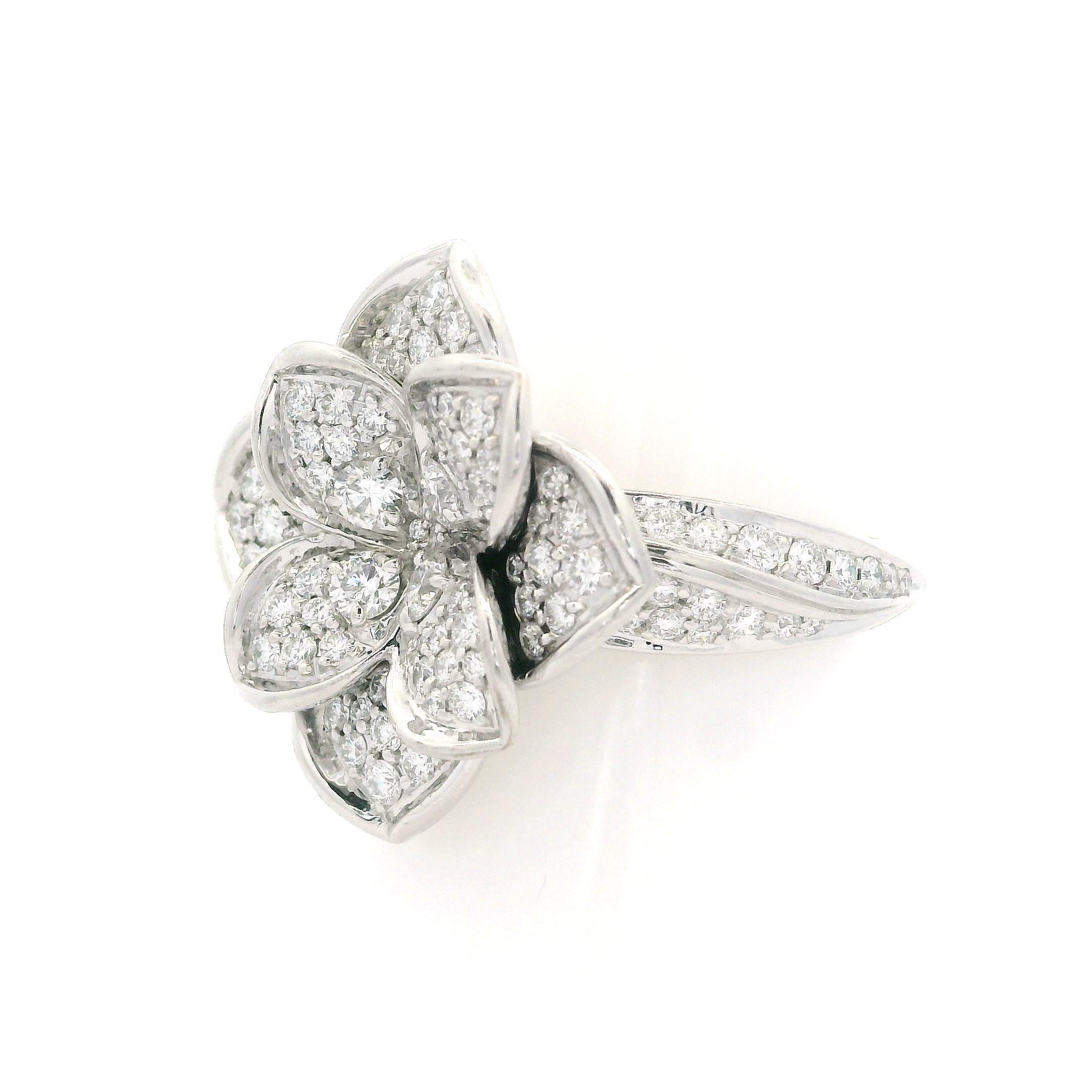 Kat Florence 18k White Gold 1.33ctw D FL Diamond Flower Cocktail Ring 7