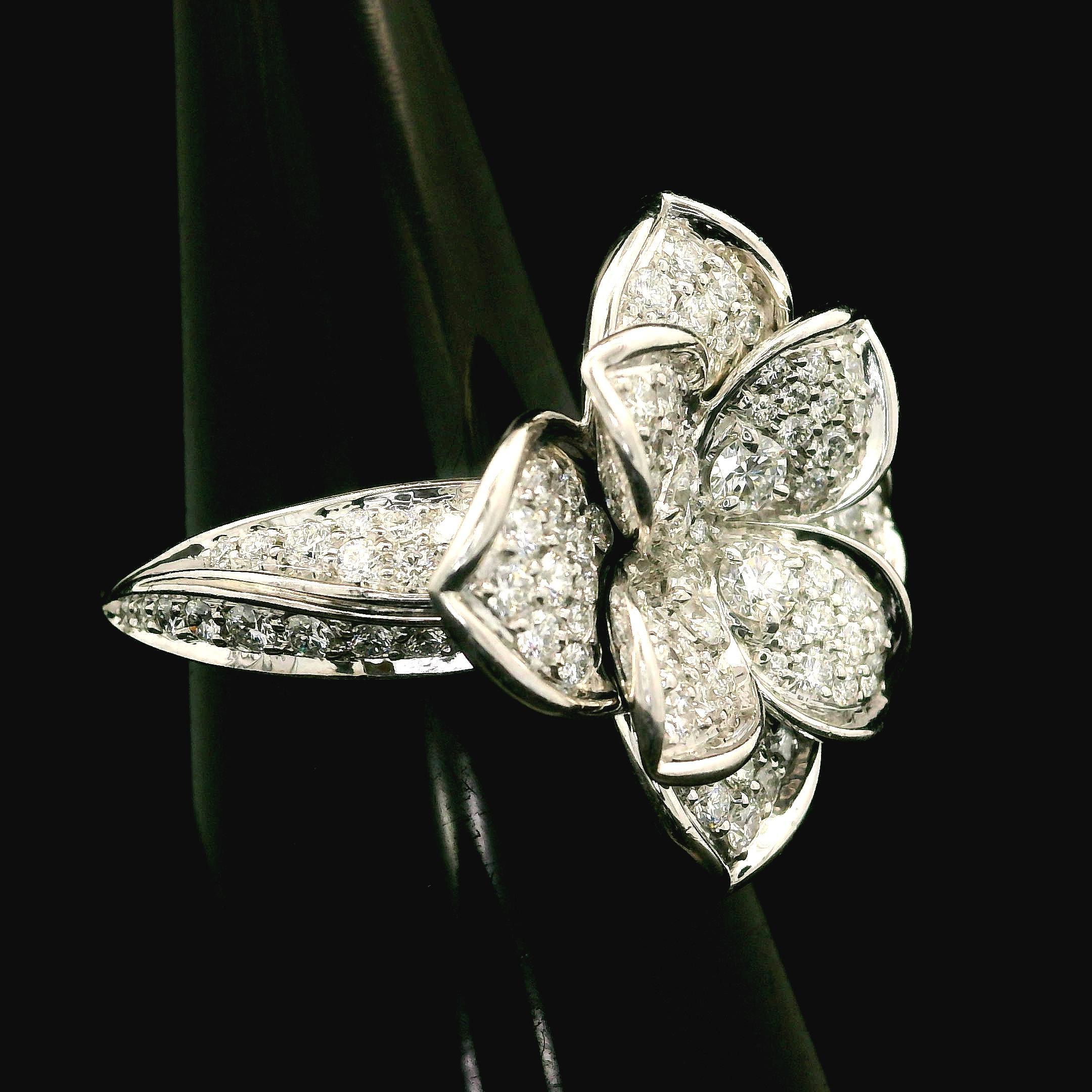 Brilliant Cut Kat Florence 18k White Gold 1.33ctw D FL Diamond Flower Cocktail Ring