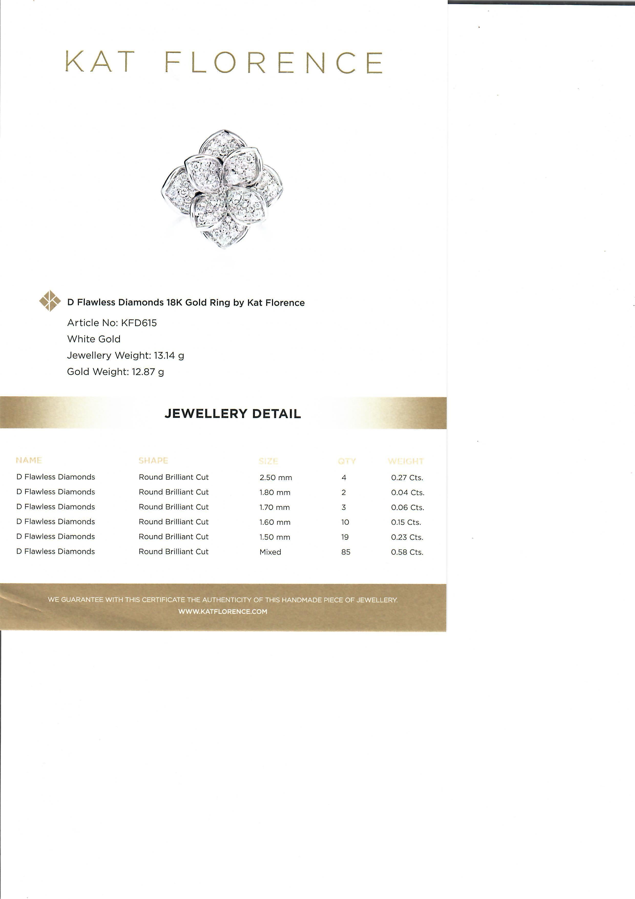 Women's Kat Florence 18k White Gold 1.33ctw D FL Diamond Flower Cocktail Ring