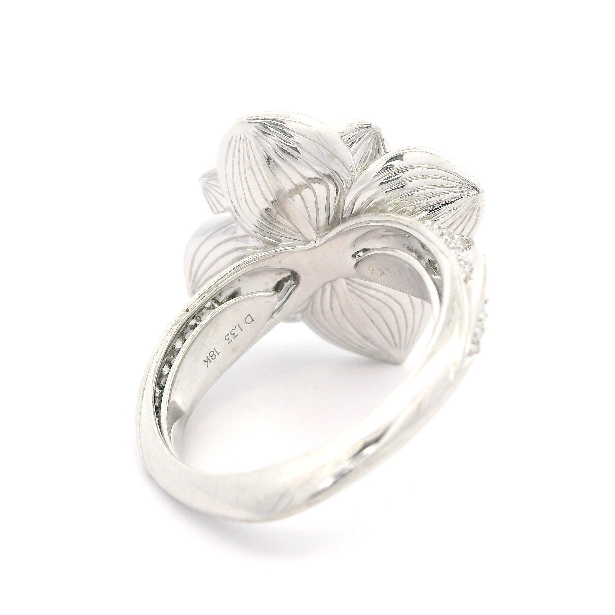 Kat Florence 18k White Gold 1.33ctw D FL Diamond Flower Cocktail Ring 3