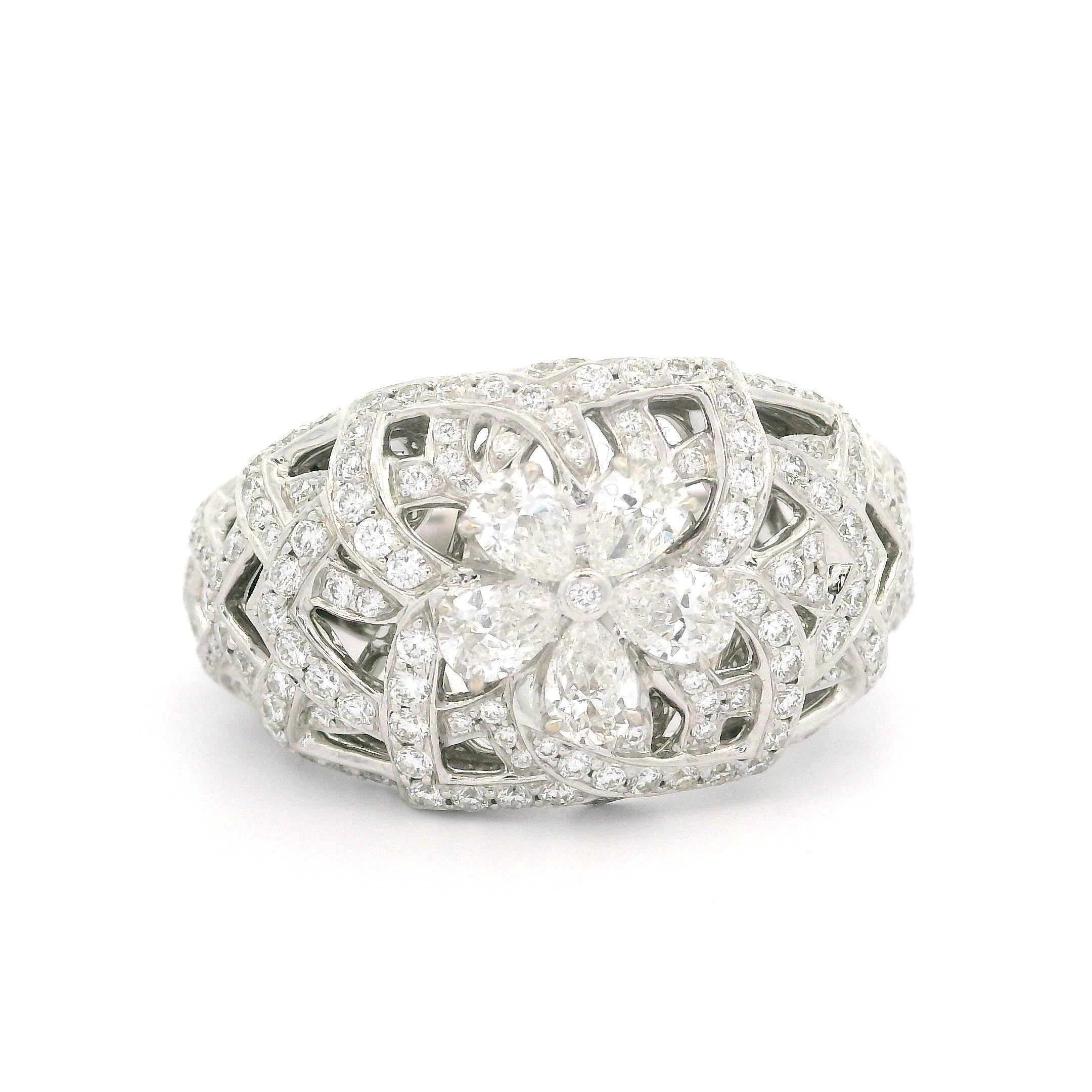 Kat Florence 18k White Gold 1.64ctw D FL Diamond Flower Wide Open Work Ring 6