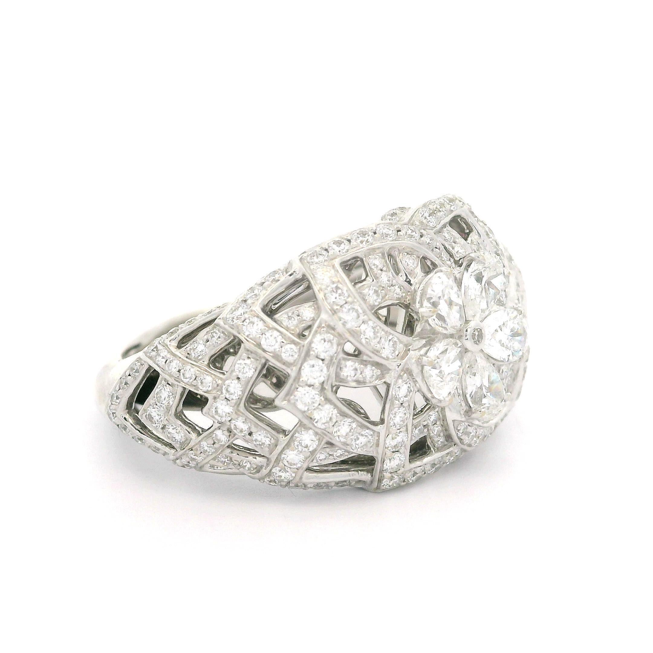 Kat Florence 18k White Gold 1.64ctw D FL Diamond Flower Wide Open Work Ring 7
