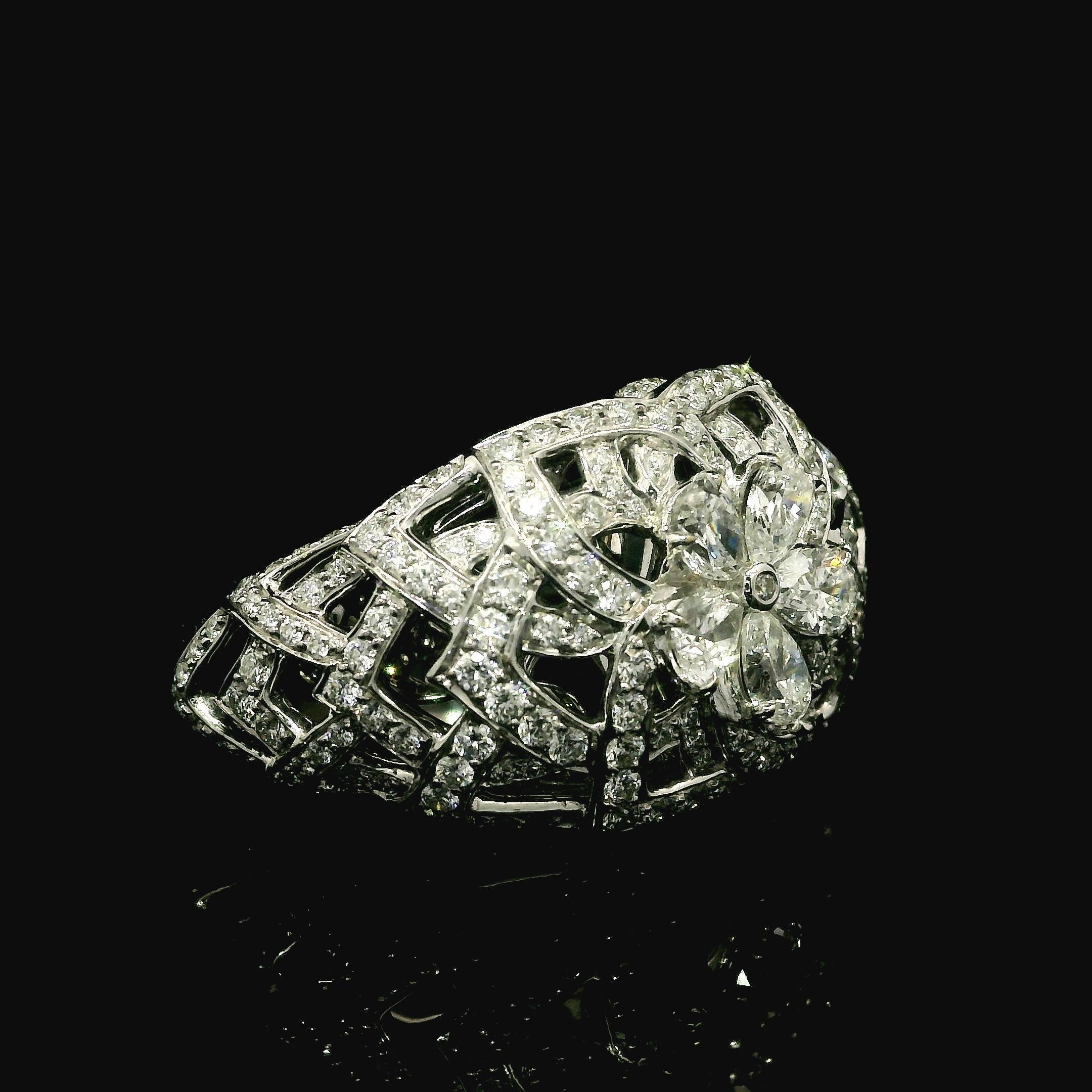 Brilliant Cut Kat Florence 18k White Gold 1.64ctw D FL Diamond Flower Wide Open Work Ring