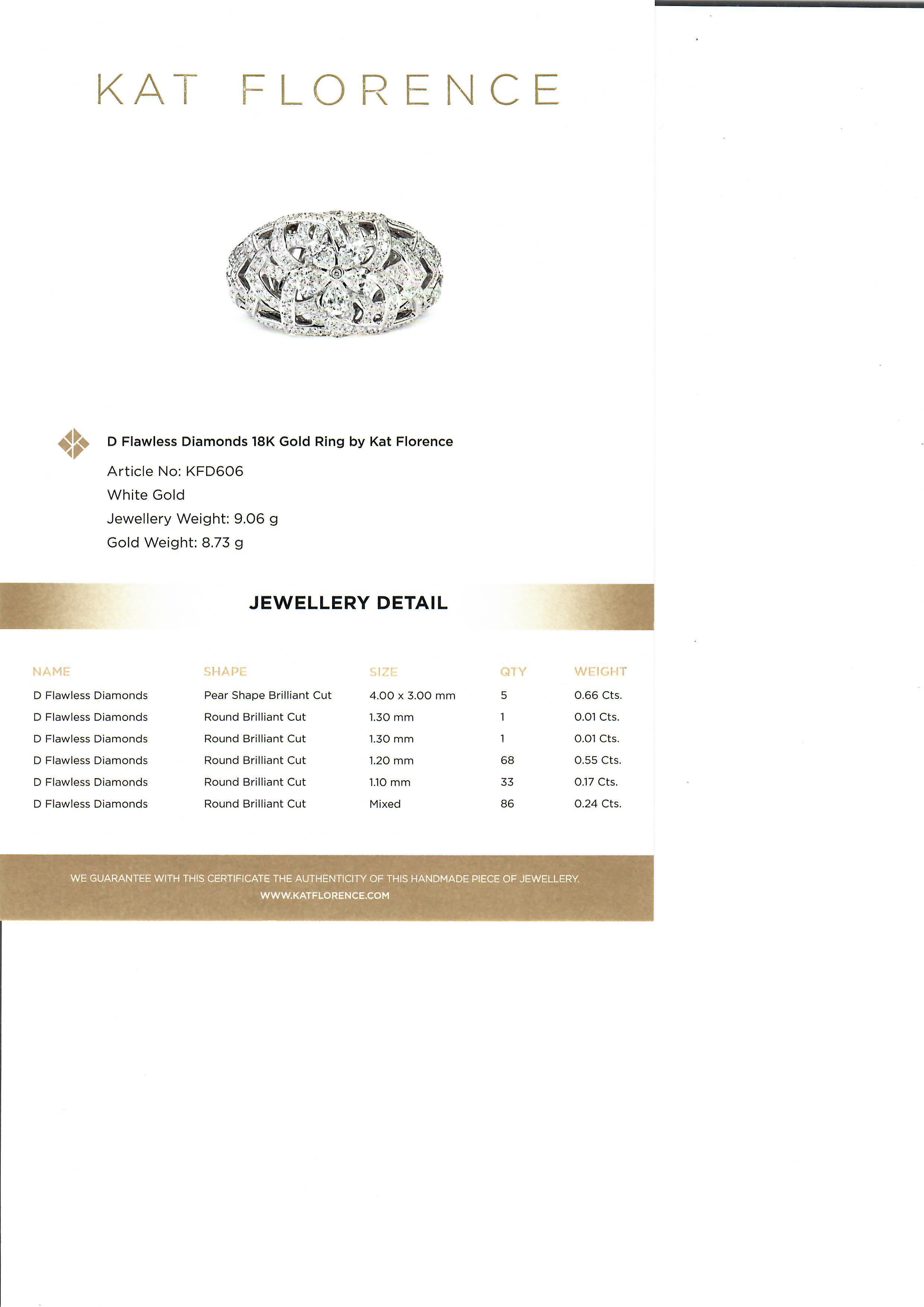 Women's Kat Florence 18k White Gold 1.64ctw D FL Diamond Flower Wide Open Work Ring